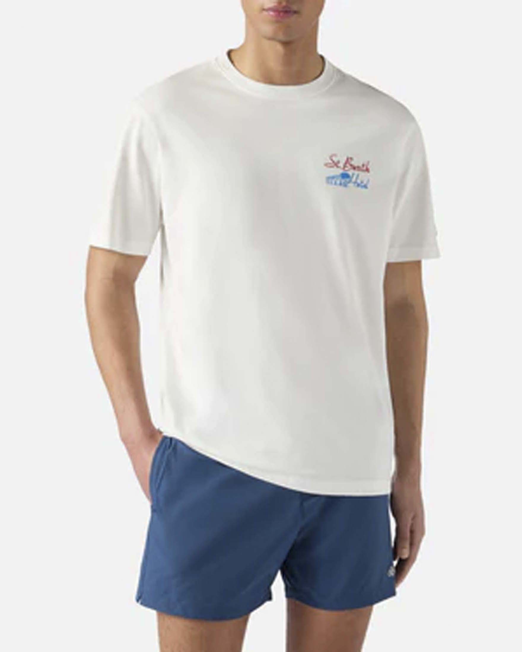 T-shirt bianca mezza manica con maxi stampa Saint Barth Hotel sul retro