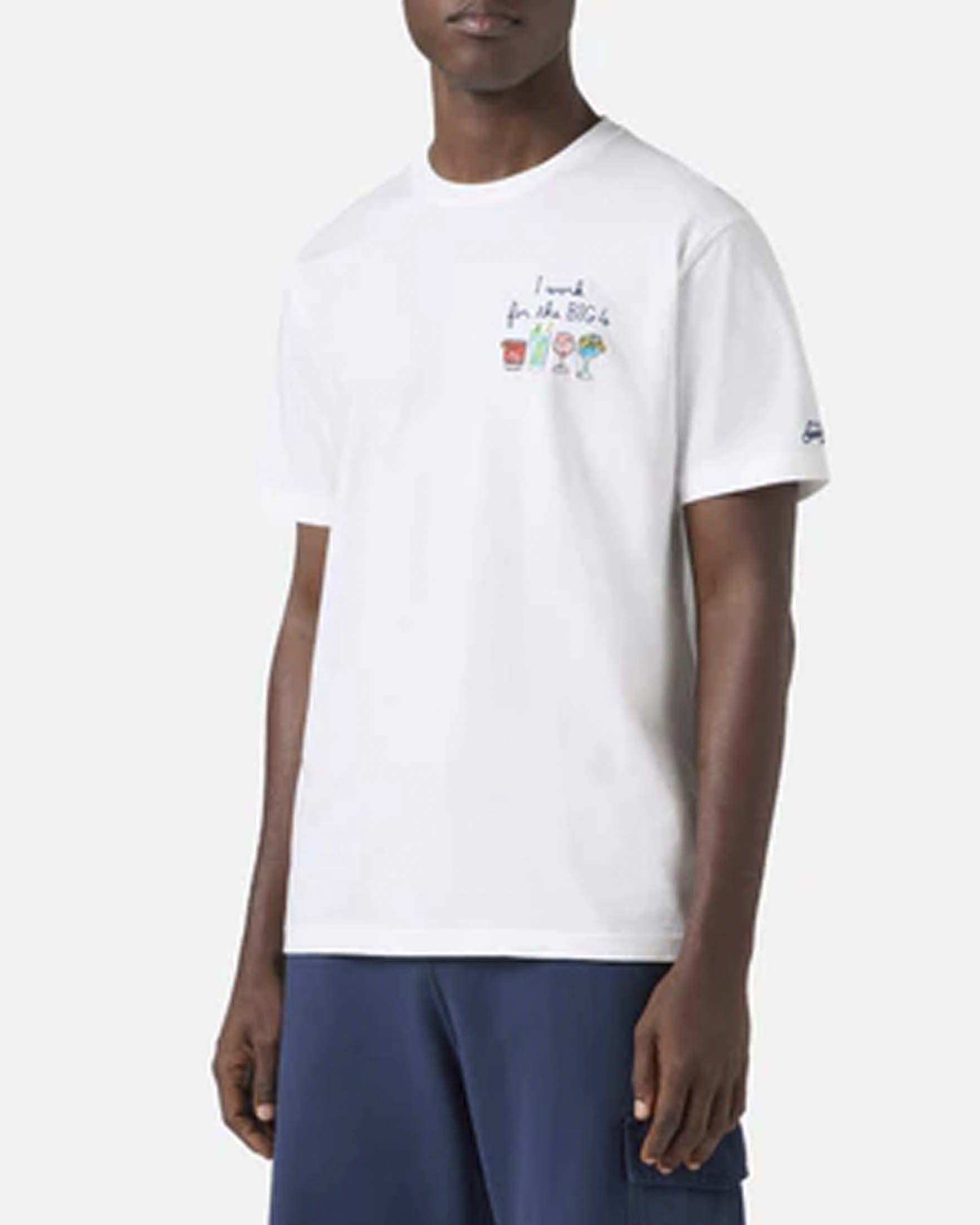 T-shirt bianca mezza manica con ricamo Big 4 sul petto
