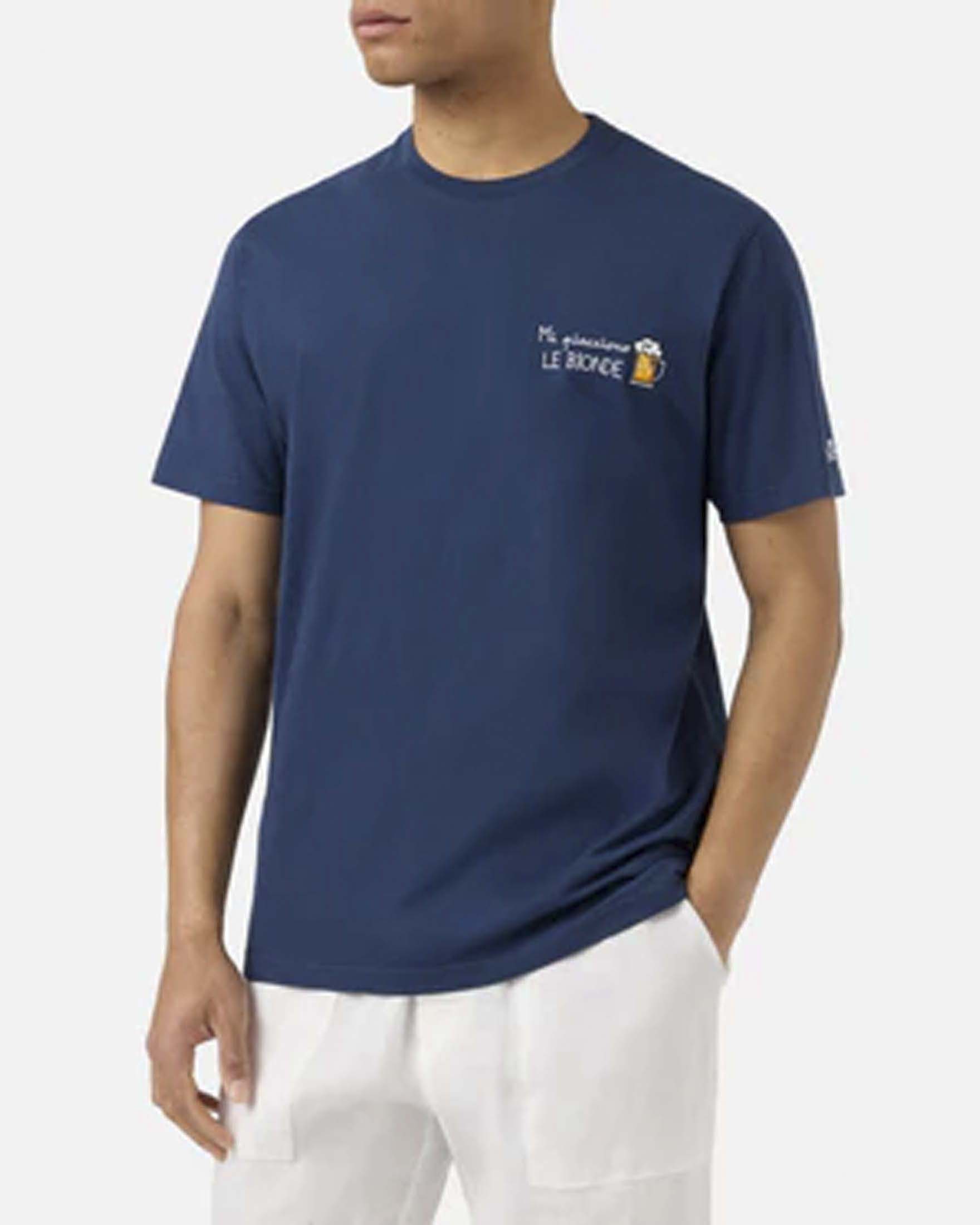 T-shirt blu mezza manica con ricamo Mi Piacciono Le Bionde sul petto