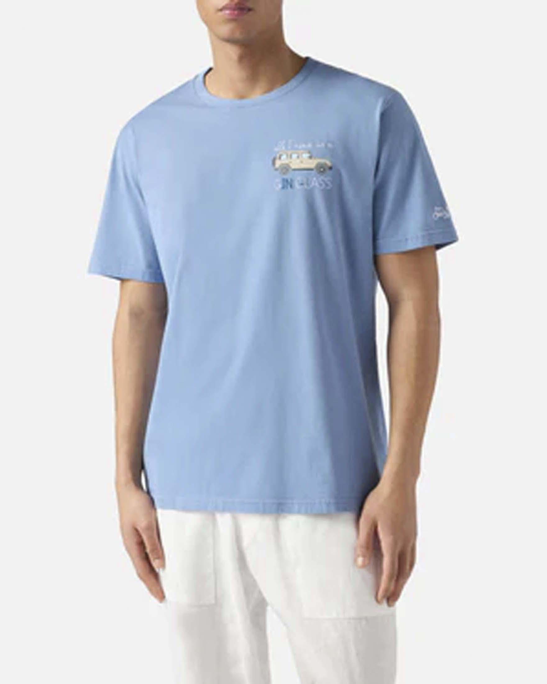 T-shirt azzurra mezza manica con ricamo Gin Class sul petto