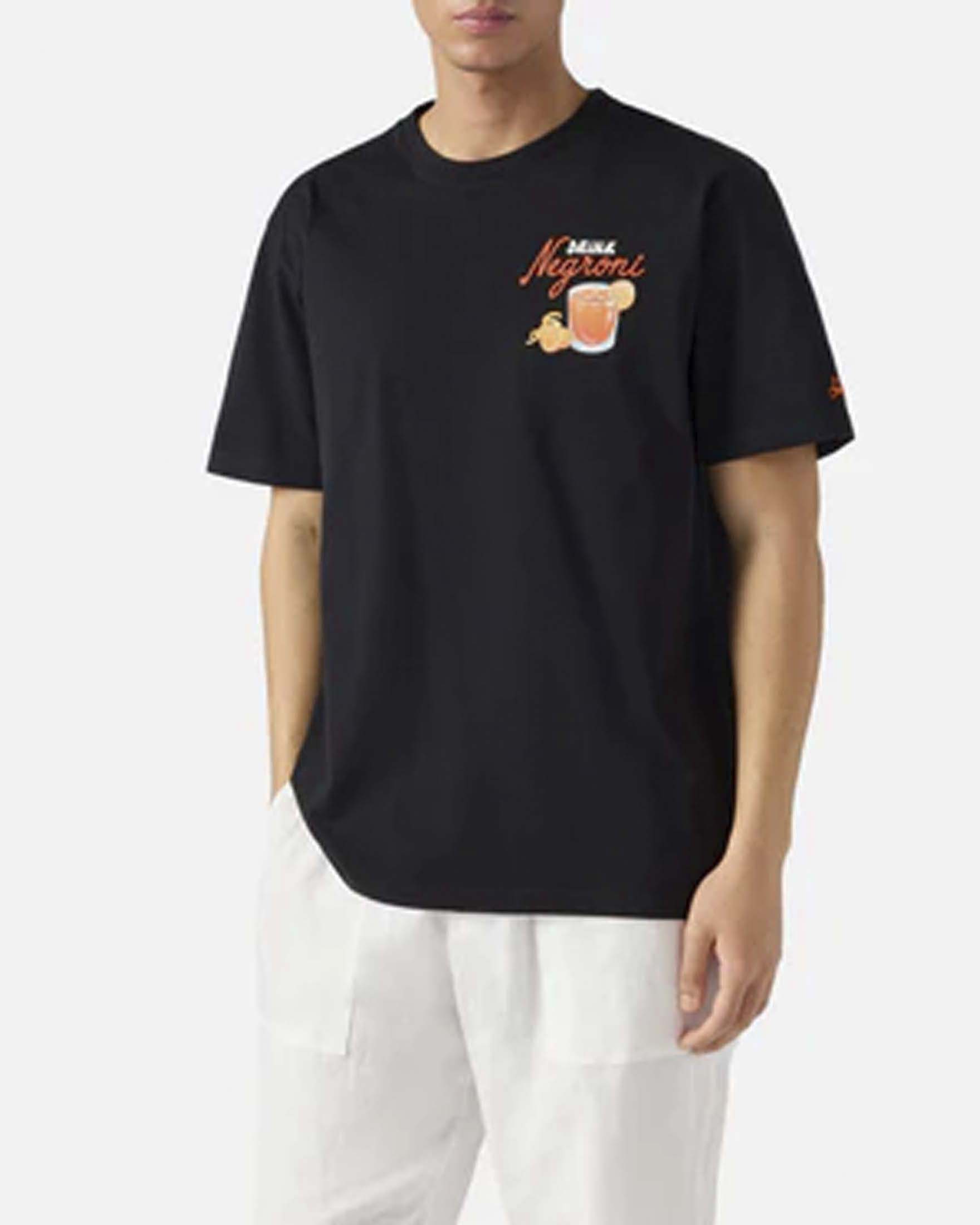 T-shirt nera mezza manica con maxi stampa Negroni sul retro