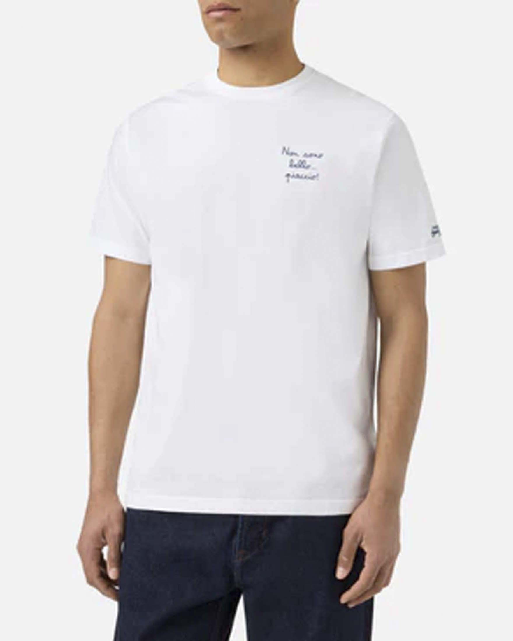 T-shirt bianca mezza manica con ricamo Non sono bello…piaccio! sul petto