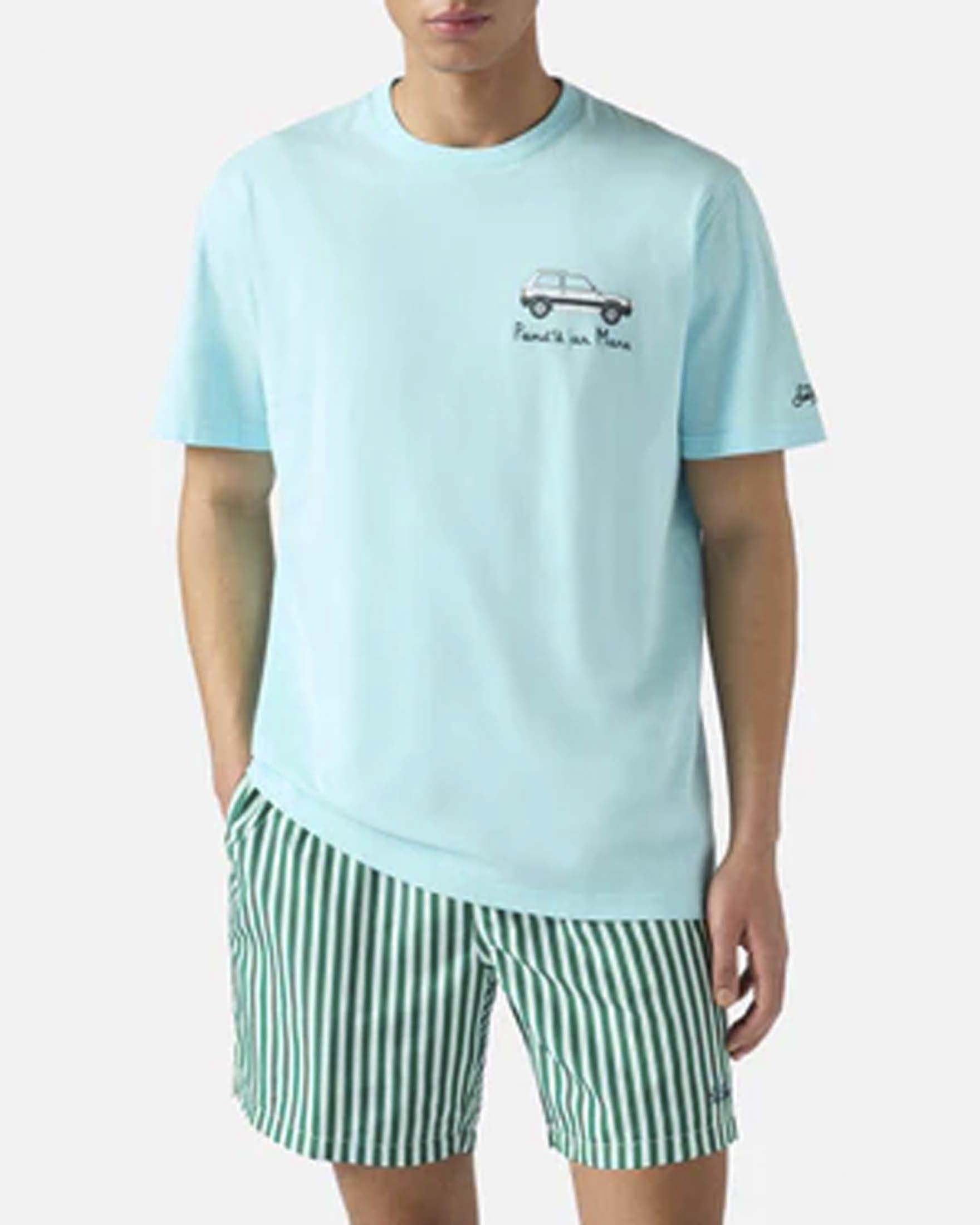 T-shirt color acqua mezza manica con stampa Panda sul petto