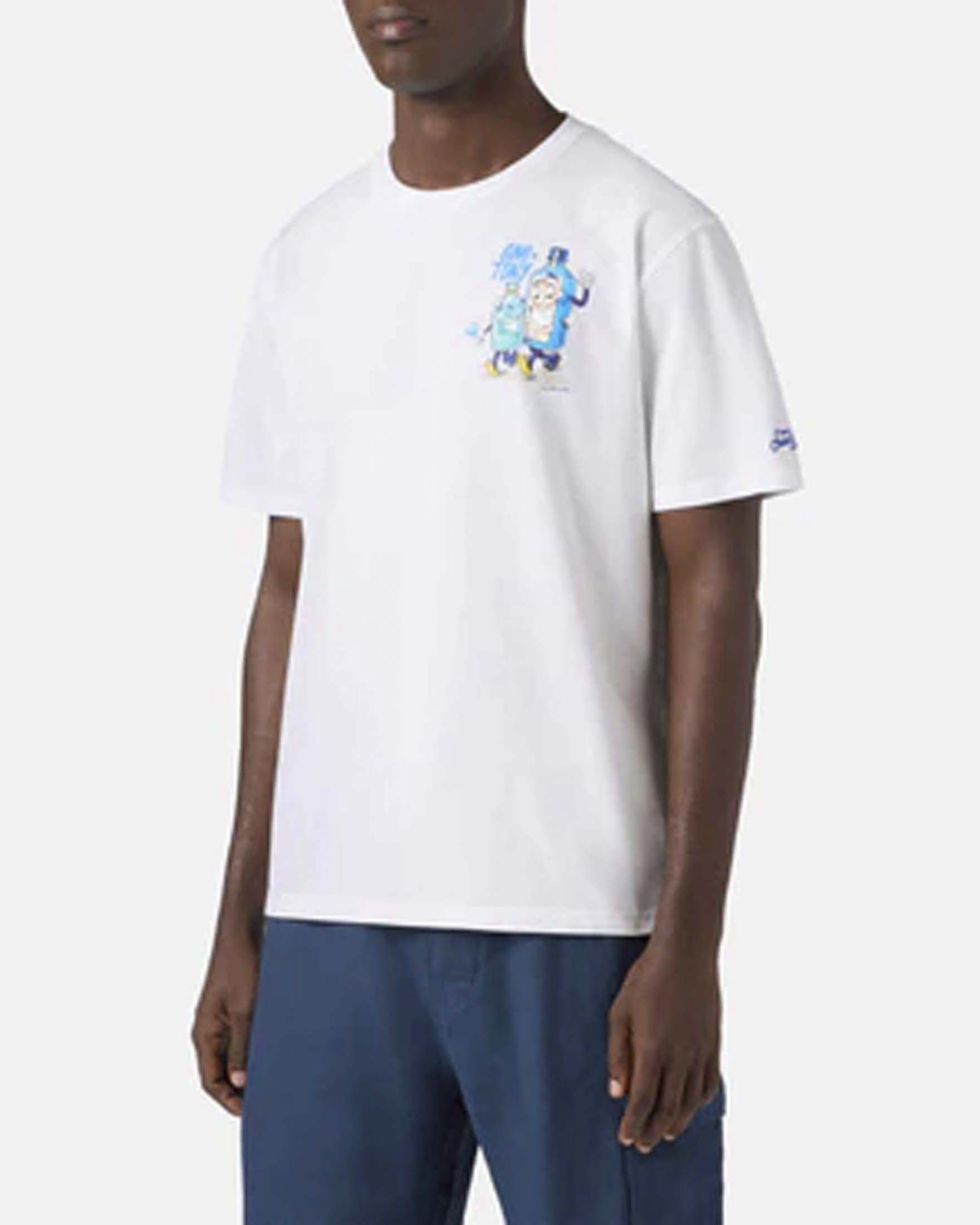 T-shirt bianca mezza manica con maxi stampa Gino & Tony sul retro
