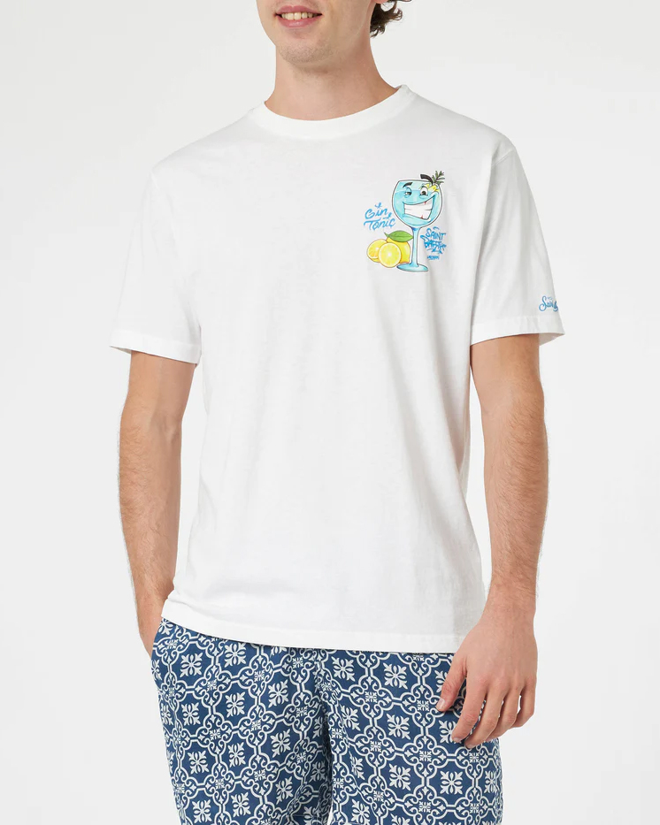 T-shirt bianca mezza manica con maxi stampa Gin Tonic sul retro