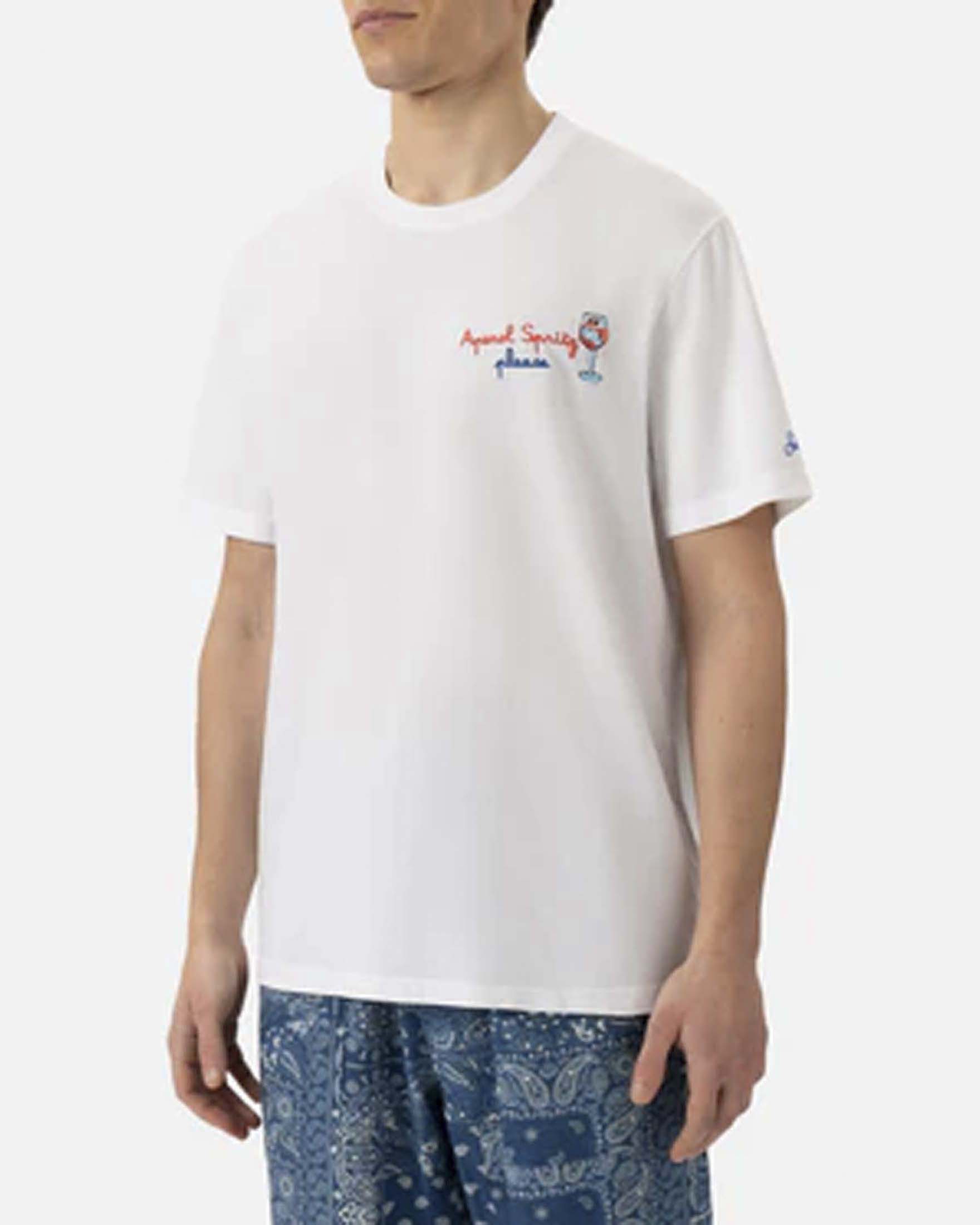 T-shirt bianca mezza manica con ricamo Aperol Spritz Please sul petto