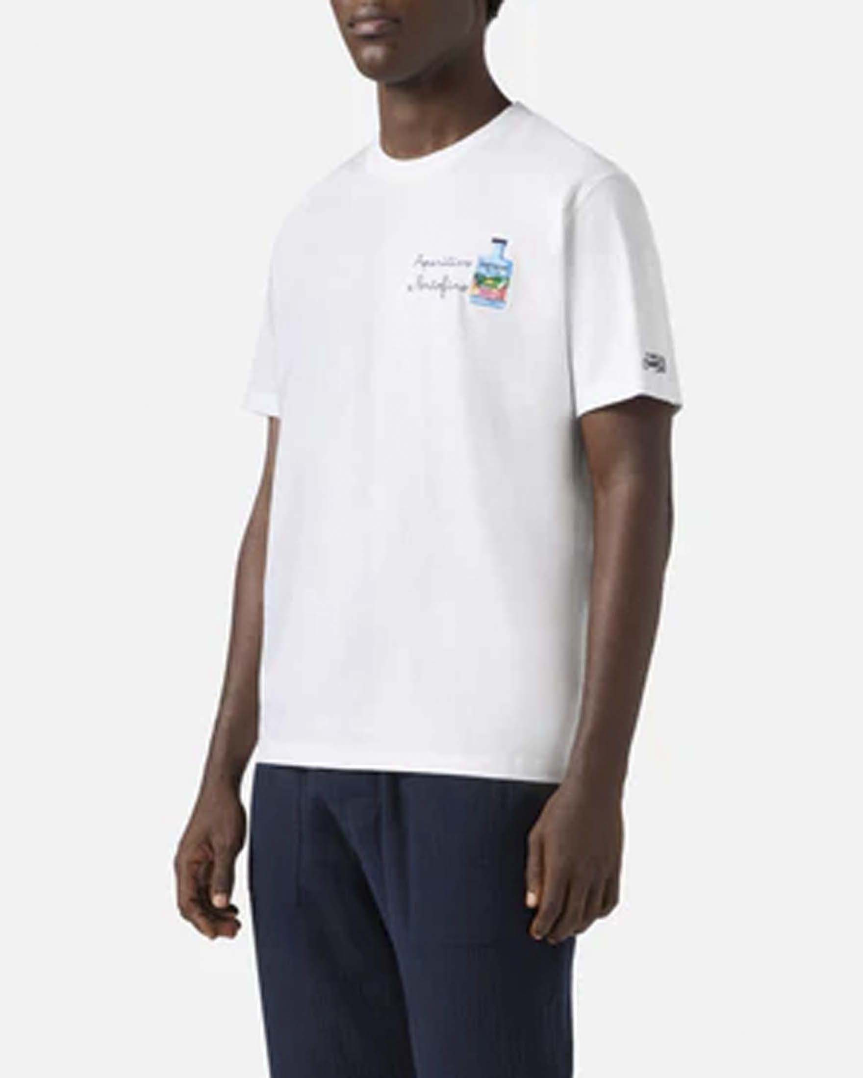 T-shirt bianca mezza manica con ricamo Aperitivo a Portofino sul petto
