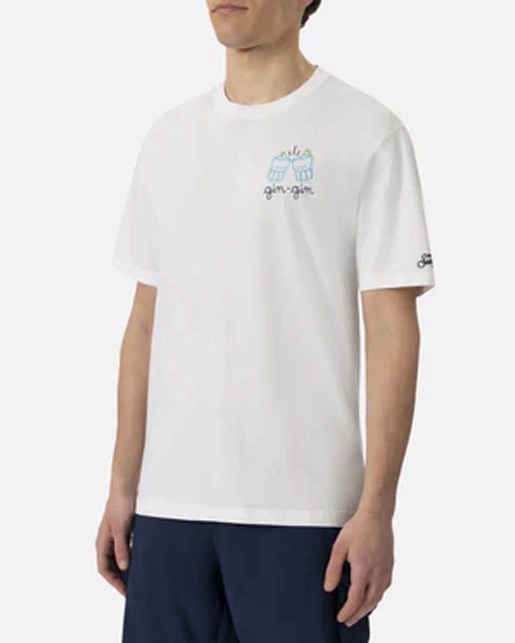 T-shirt MC2 Saint Barth bianca mezza manica con ricamo Gin-Gin sul petto