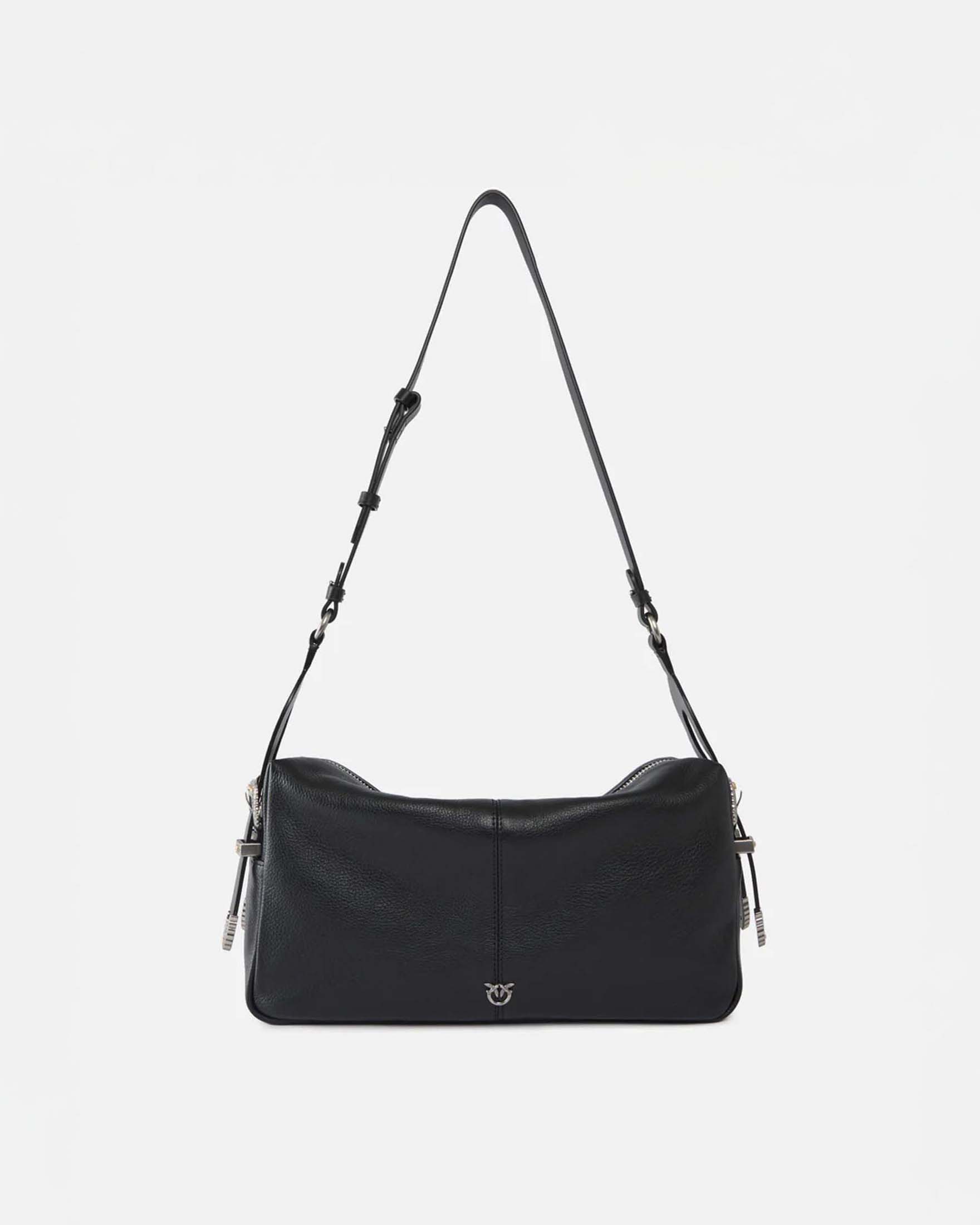 Borsa a spalla Keeper Bag Pinko nero realizzata in pelle dallo stile western