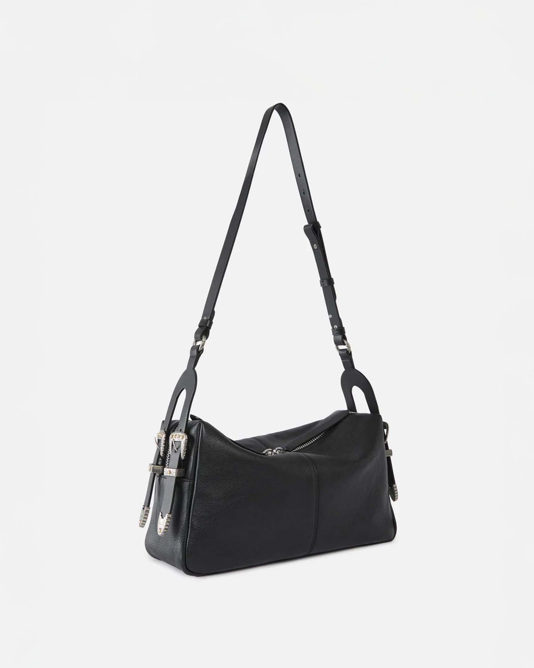 Borsa a spalla Keeper Bag Pinko nero realizzata in pelle dallo stile western