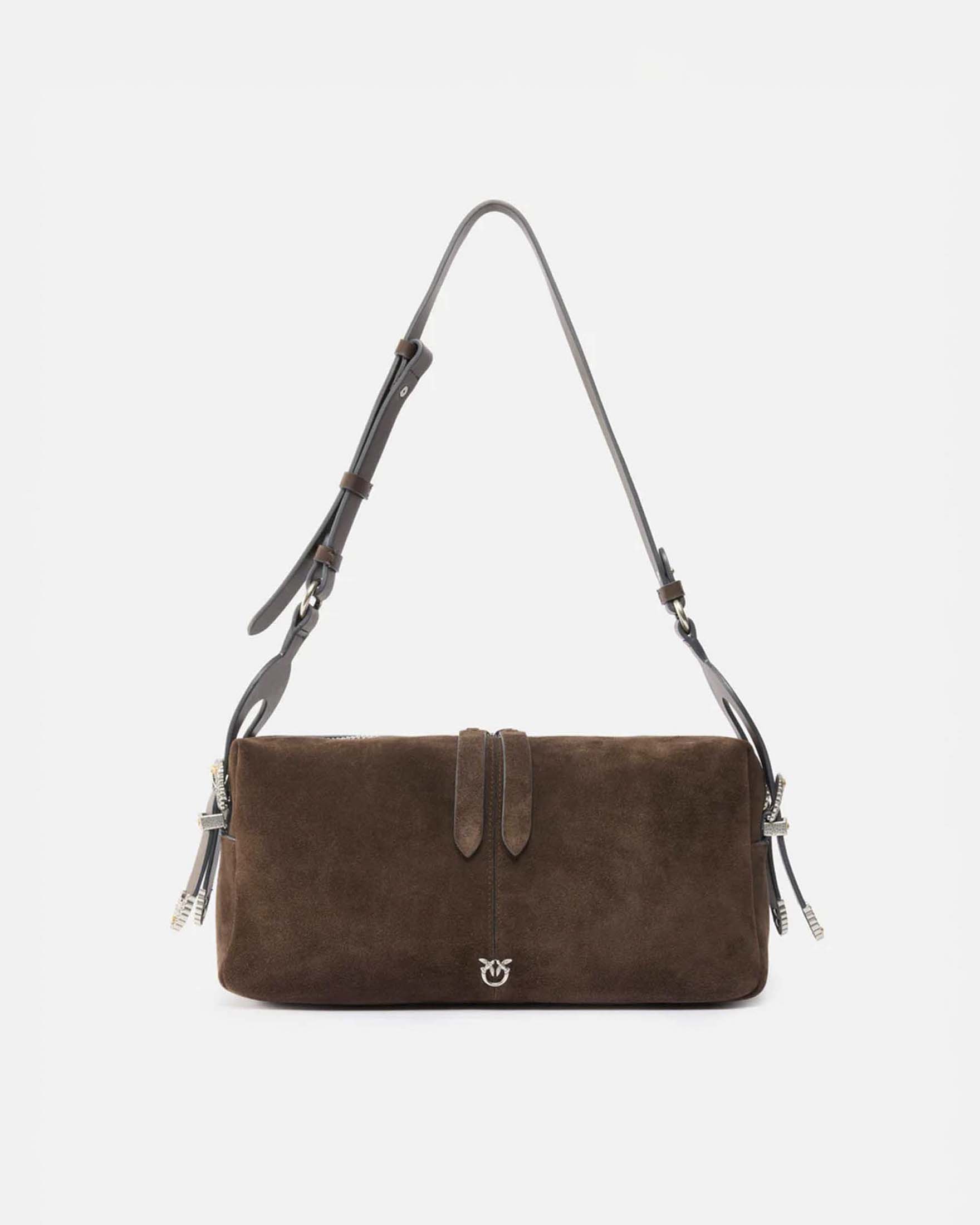  Borsa a spalla Keeper Bag Pinko color moro realizzata in pelle scamosciata