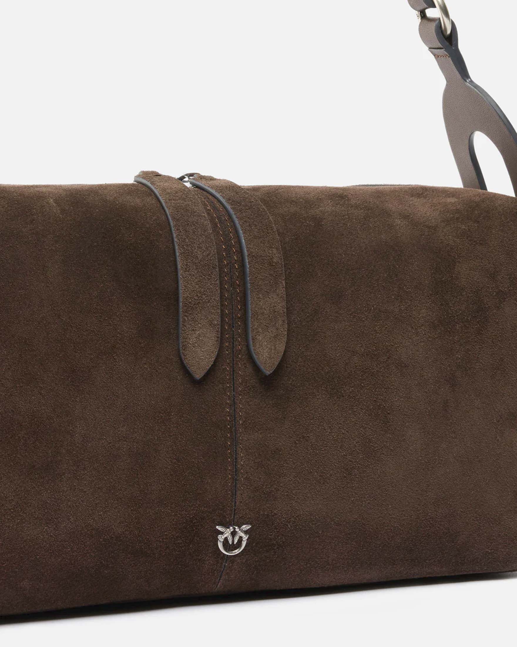  Borsa a spalla Keeper Bag Pinko color moro realizzata in pelle scamosciata image