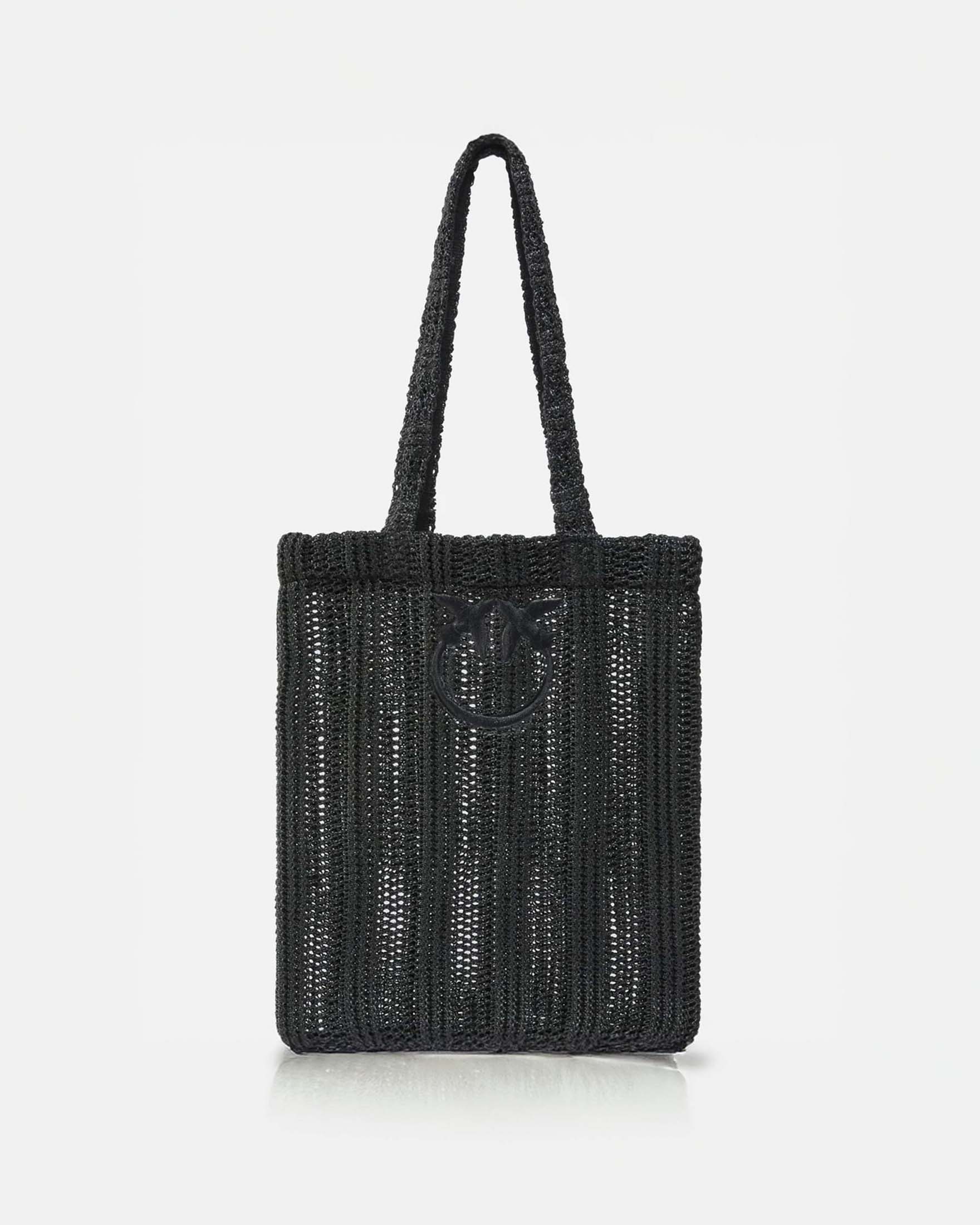 Shopper bag media Easy Tote Bag nera in rafia