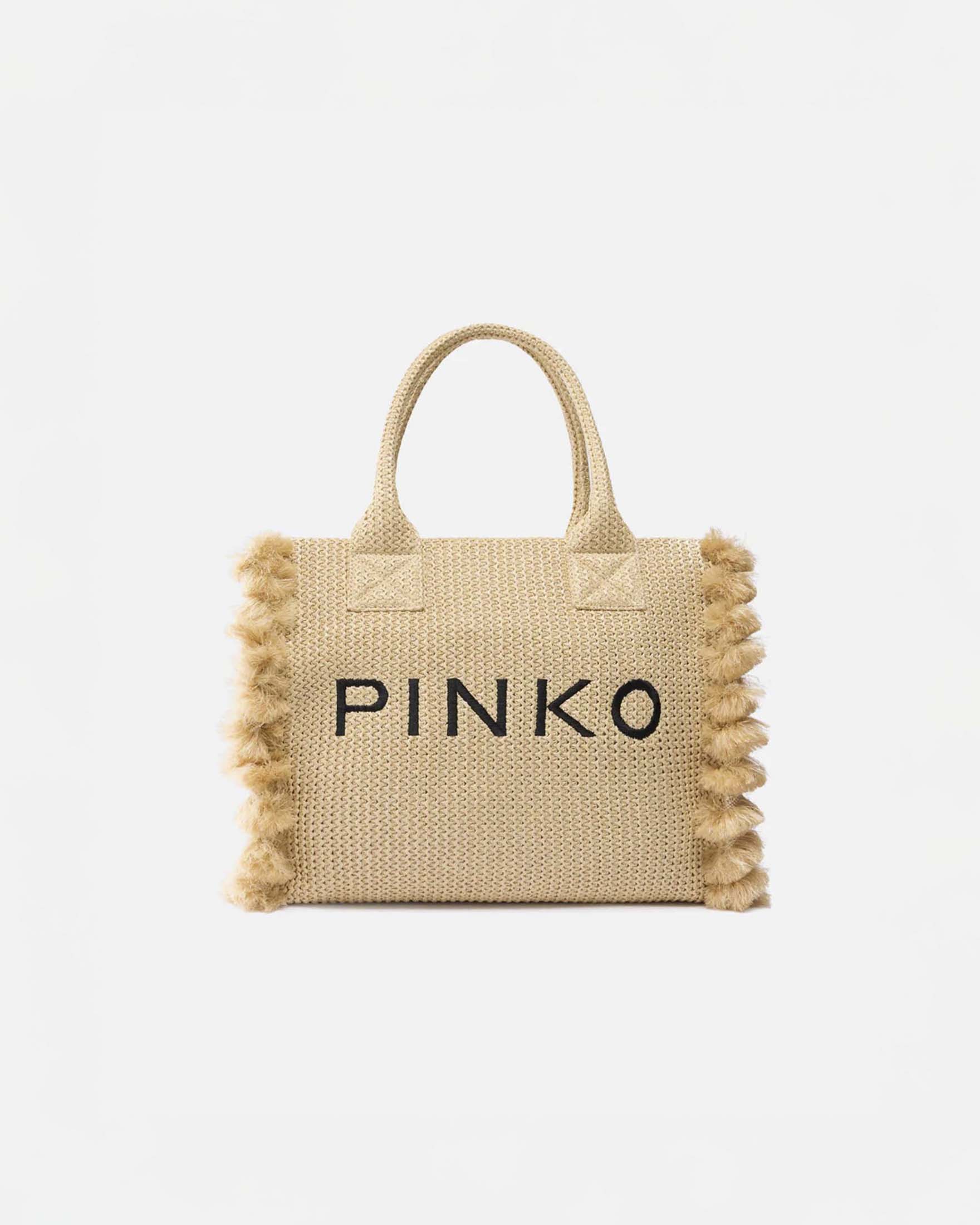 Shopper bag media Beach beige in rafia con nappine