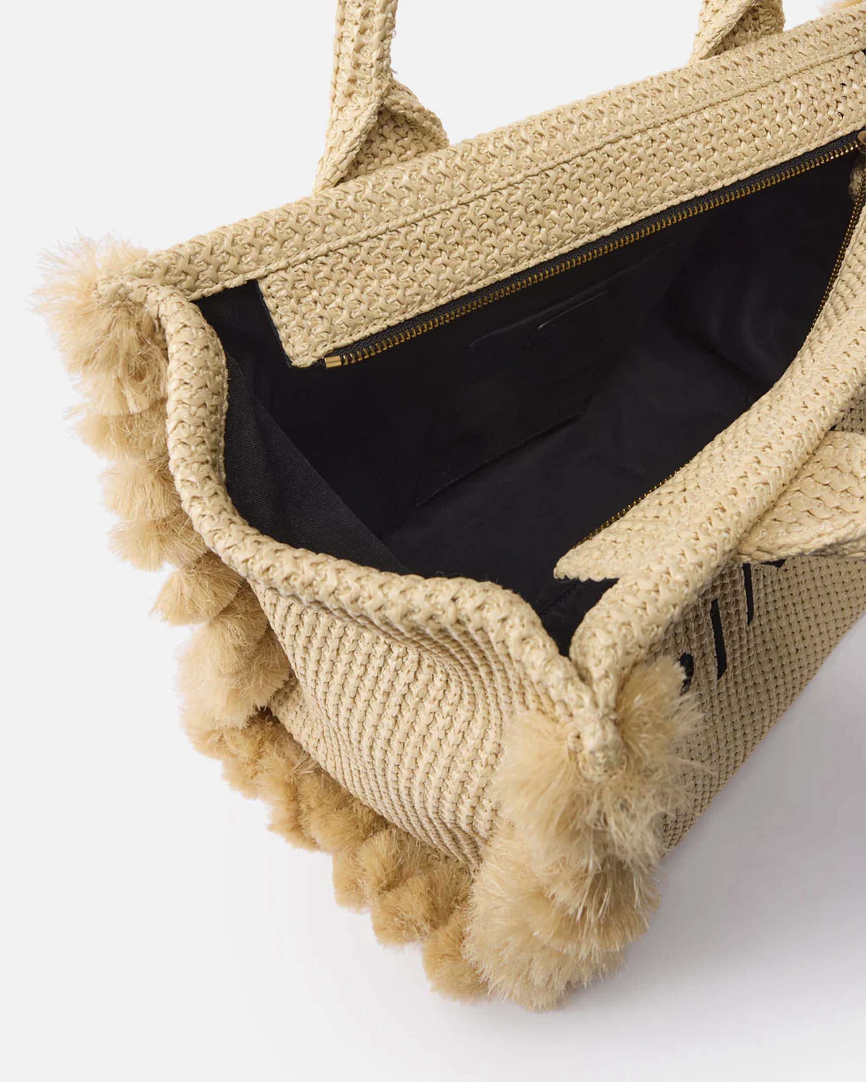 Shopper bag media Beach Pinko beige in rafia con nappine