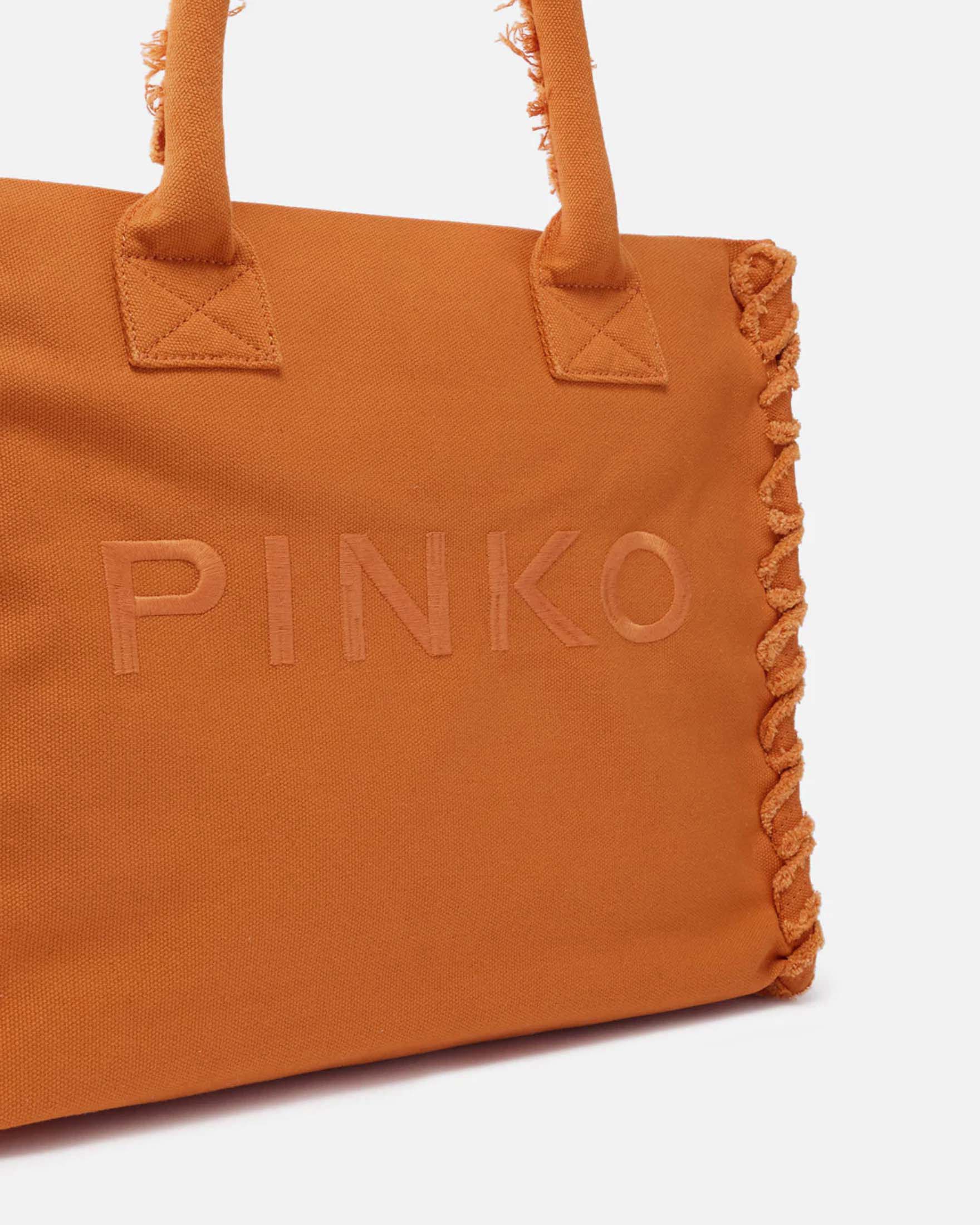  Shopper bag media Beach Pinko color arancione in canvas di cotone con lati sfrangiati image