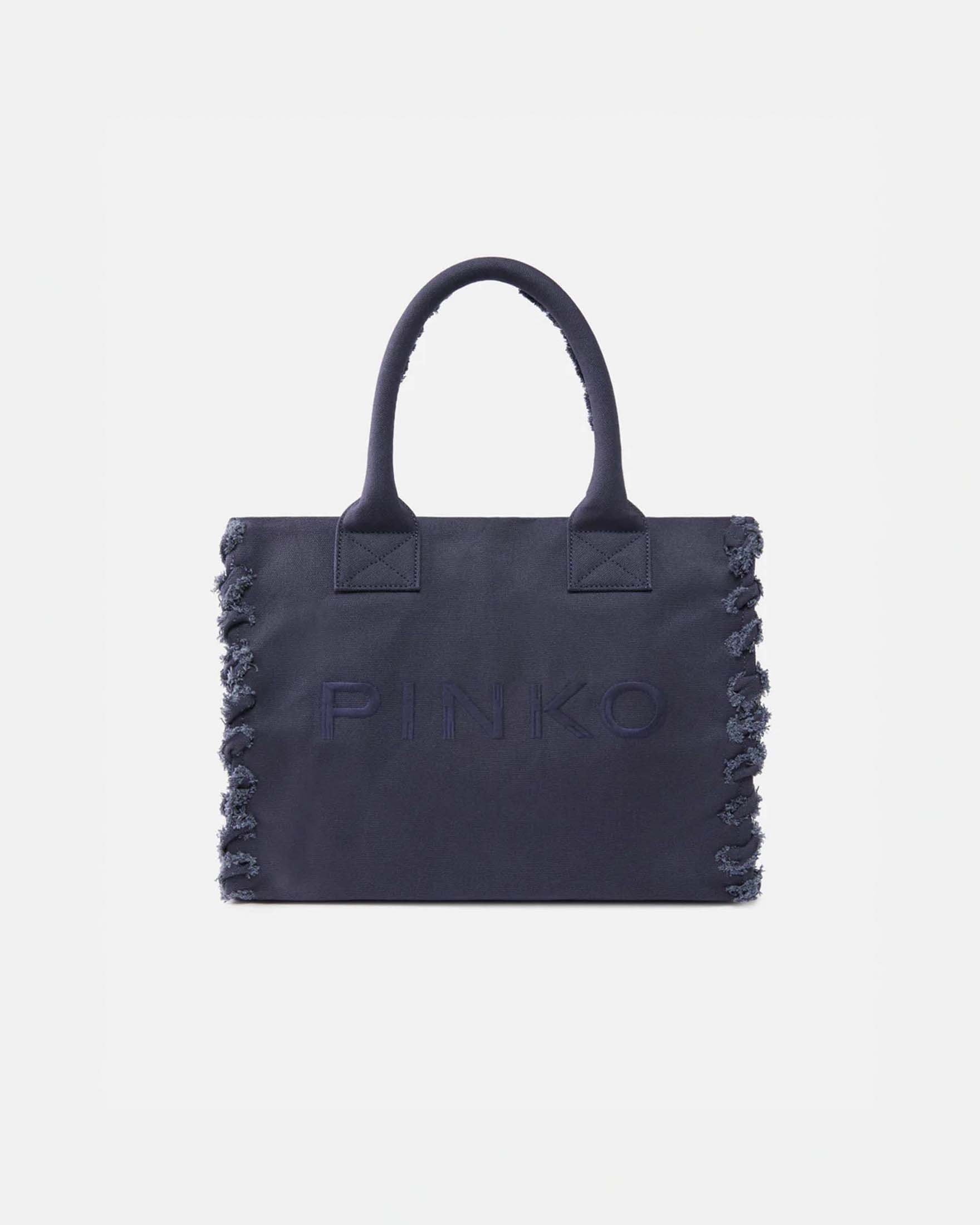  Shopper bag media Beach Pinko color viola in canvas di cotone con lati sfrangiati