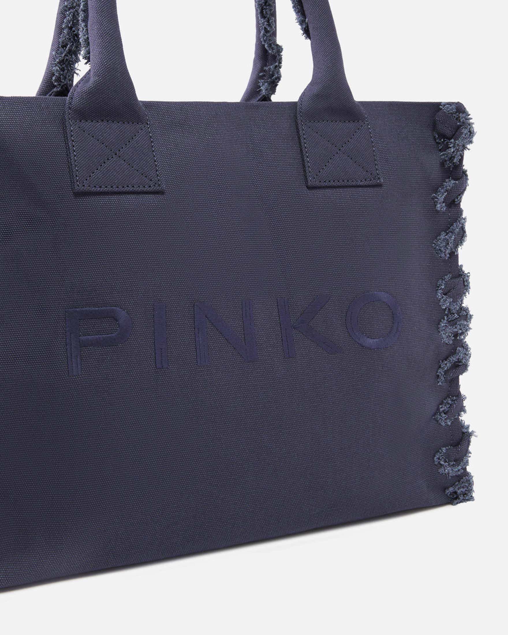  Shopper bag media Beach Pinko color viola in canvas di cotone con lati sfrangiati image