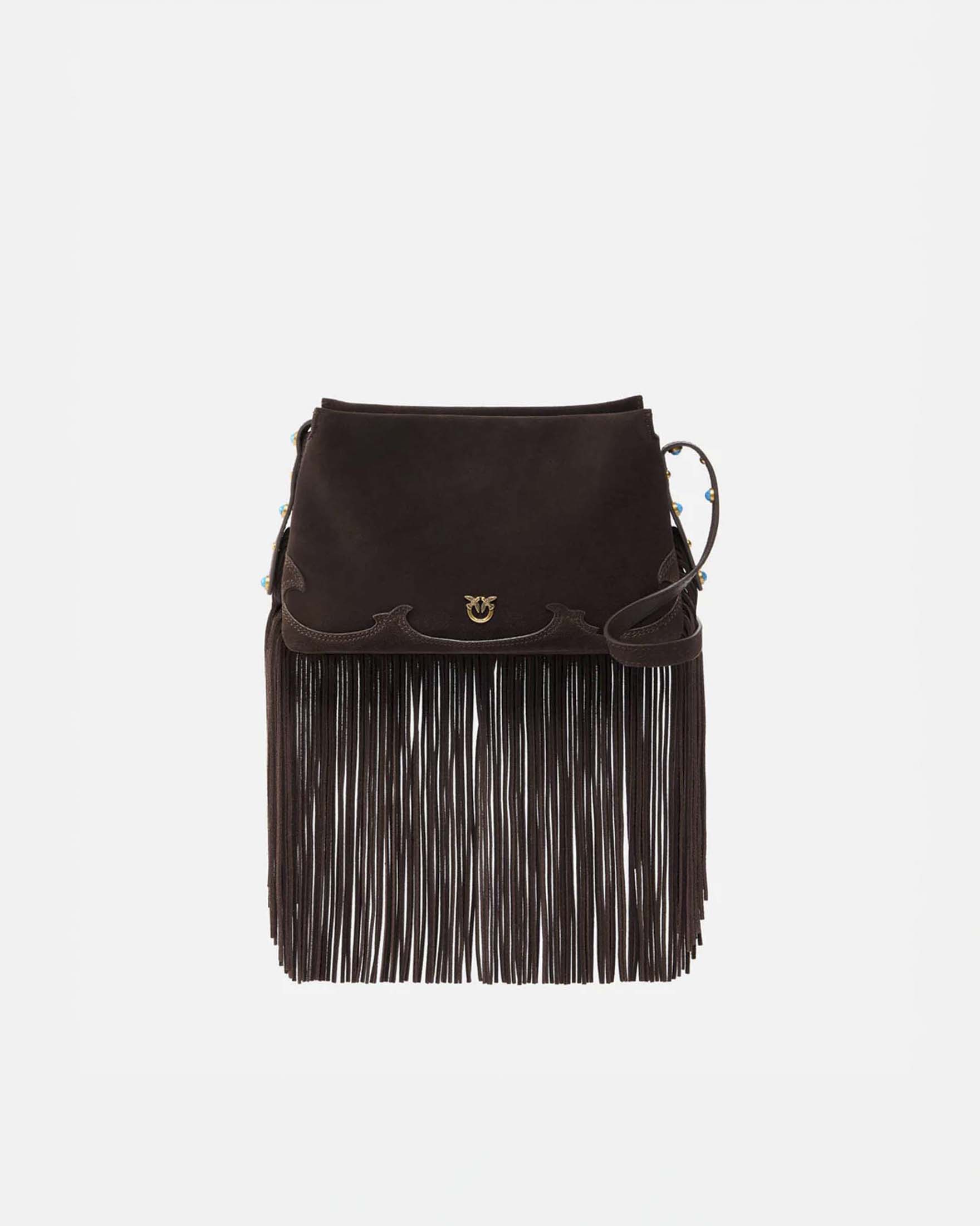 Borsa a tracolla One, Two, Three Bag realizzata in pelle scamosciata con frange sul fondo