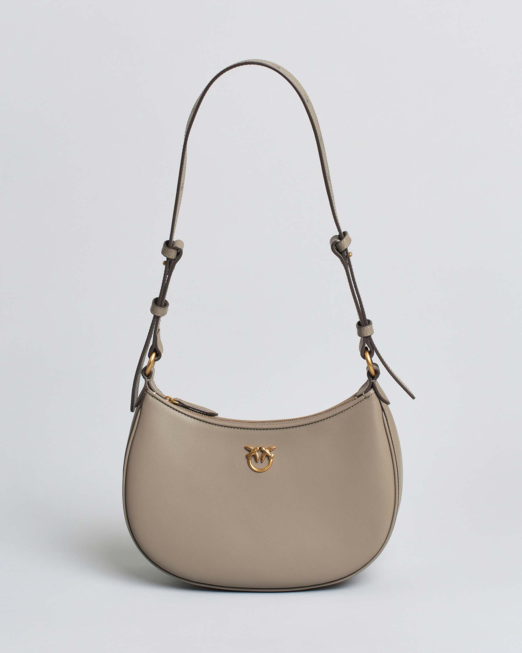 Borsa piccola a spalla Love Bag Half Moon Simply color taupe con logo dorato e tracolla