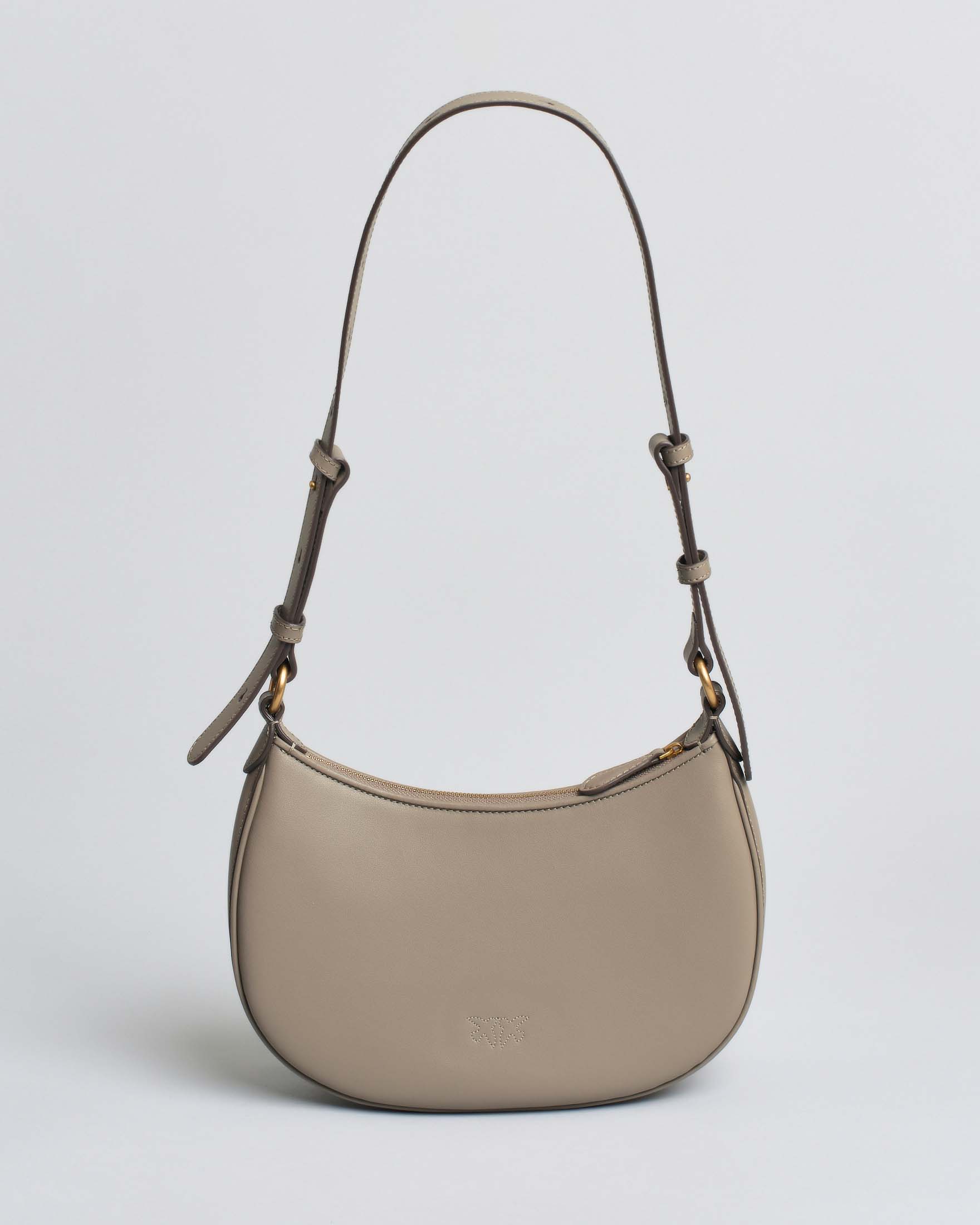 Borsa piccola a spalla Love Bag Half Moon Simply color taupe con logo dorato e tracolla