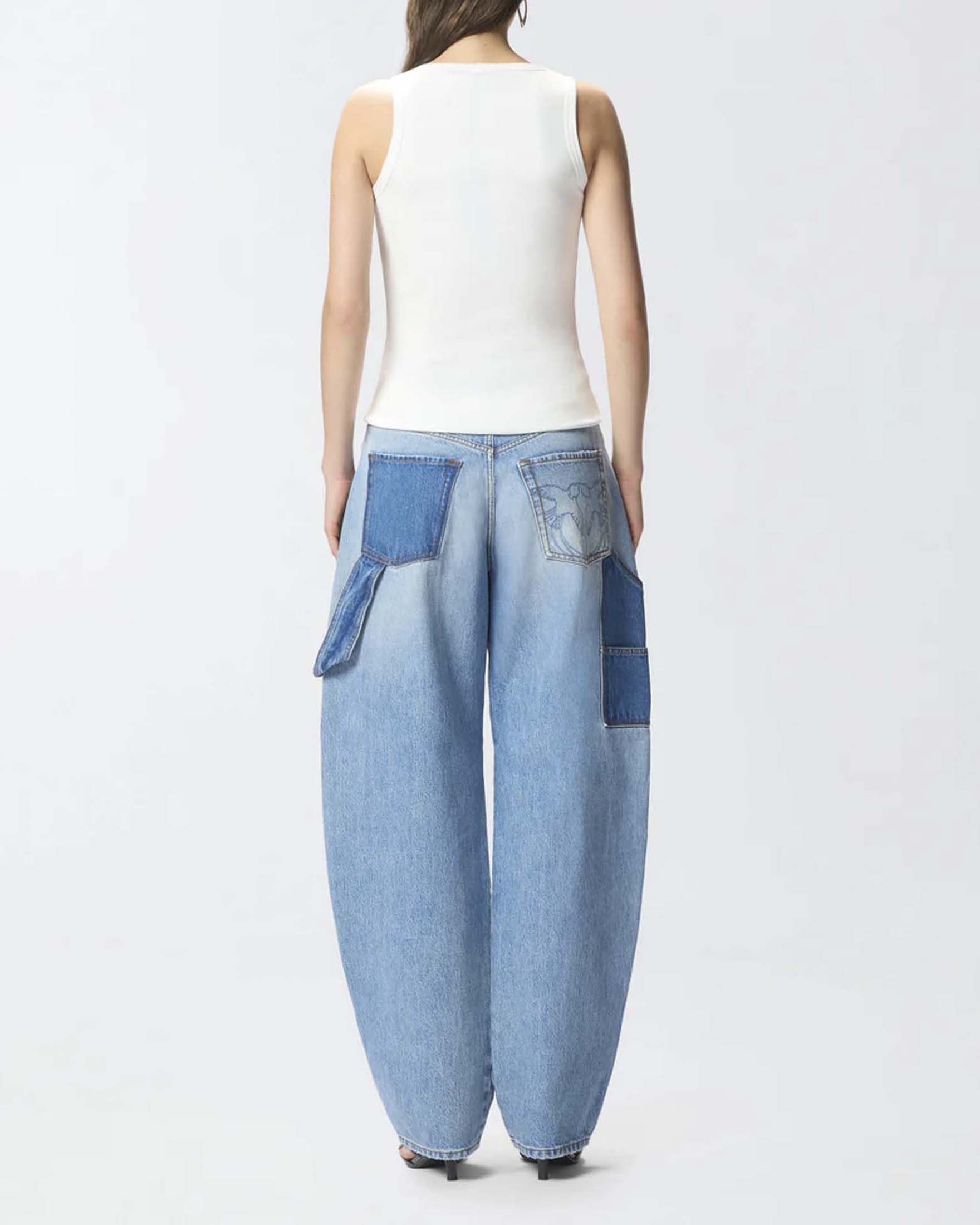 Canotta bianca Pinko in cotone stretch a costine con stampa effetto vintage