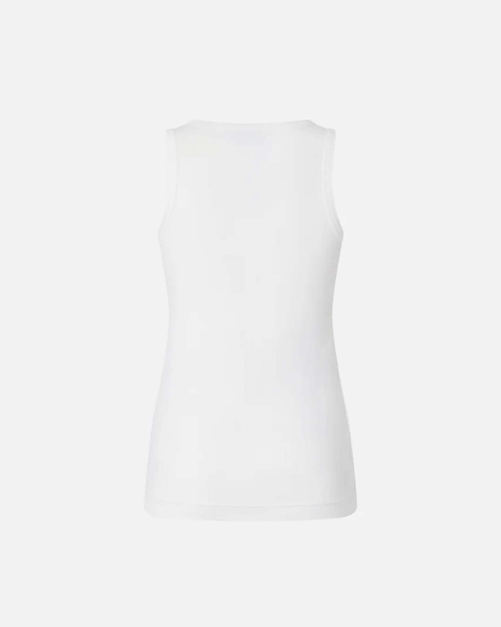 Canotta bianca Pinko in cotone stretch a costine con stampa effetto vintage