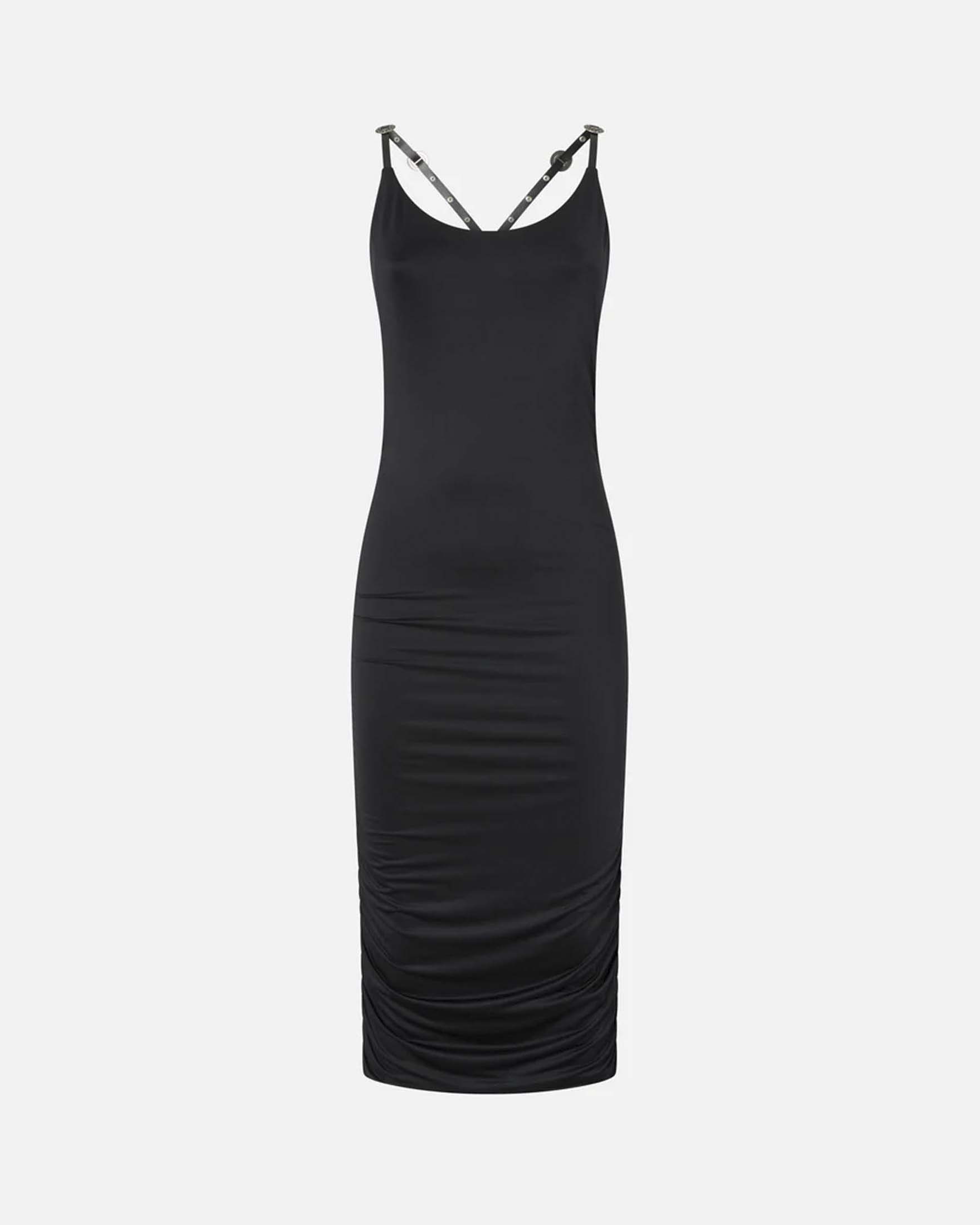 Abito midi Pinko nero a tubino con schiena scoperta e spalline incrociate sul retro