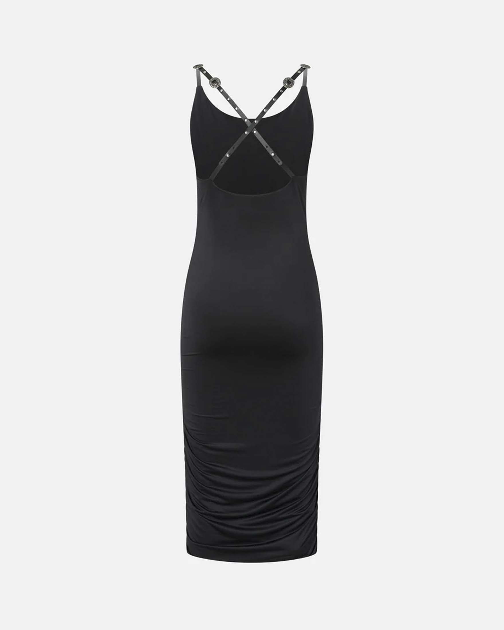 Abito midi Pinko nero a tubino con schiena scoperta e spalline incrociate sul retro