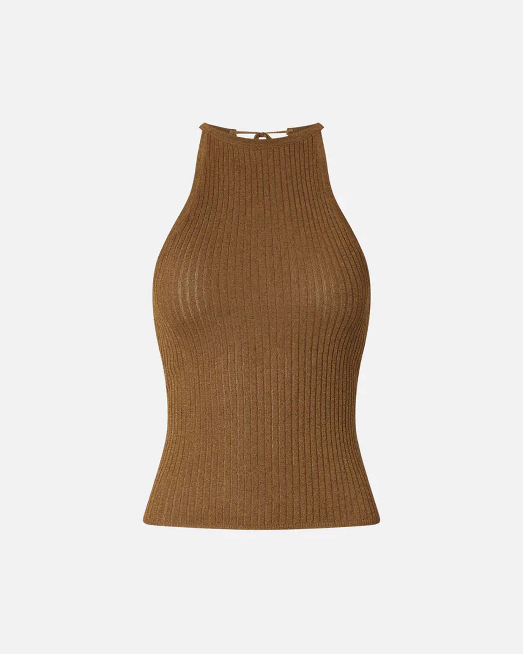 Top Pinko oro in misto viscosa e filo metallizzato a costine con scollo all'americana