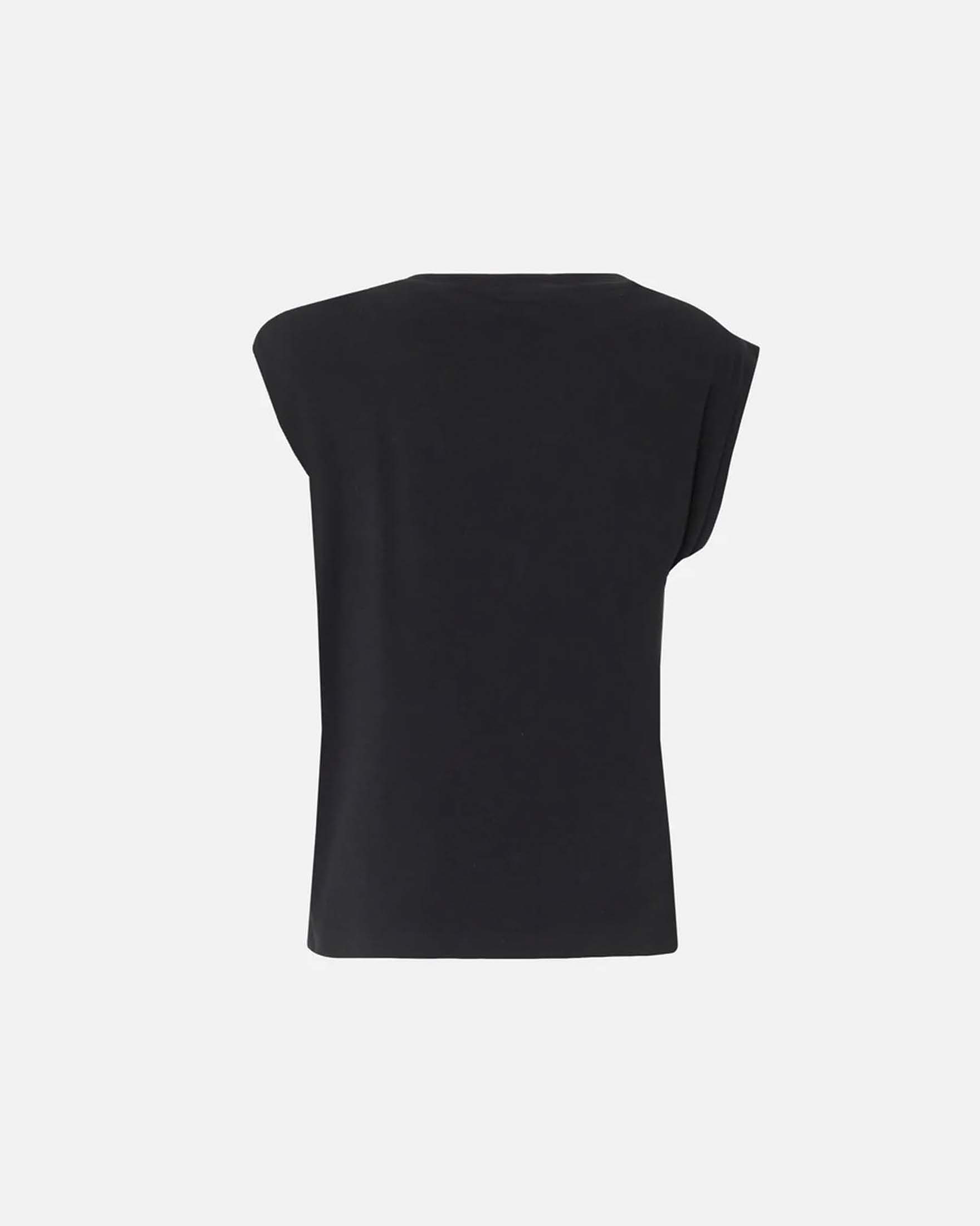 Top drappeggiato Pinko nero in cotone stretch con maniche ad aletta e dettaglio dorato
