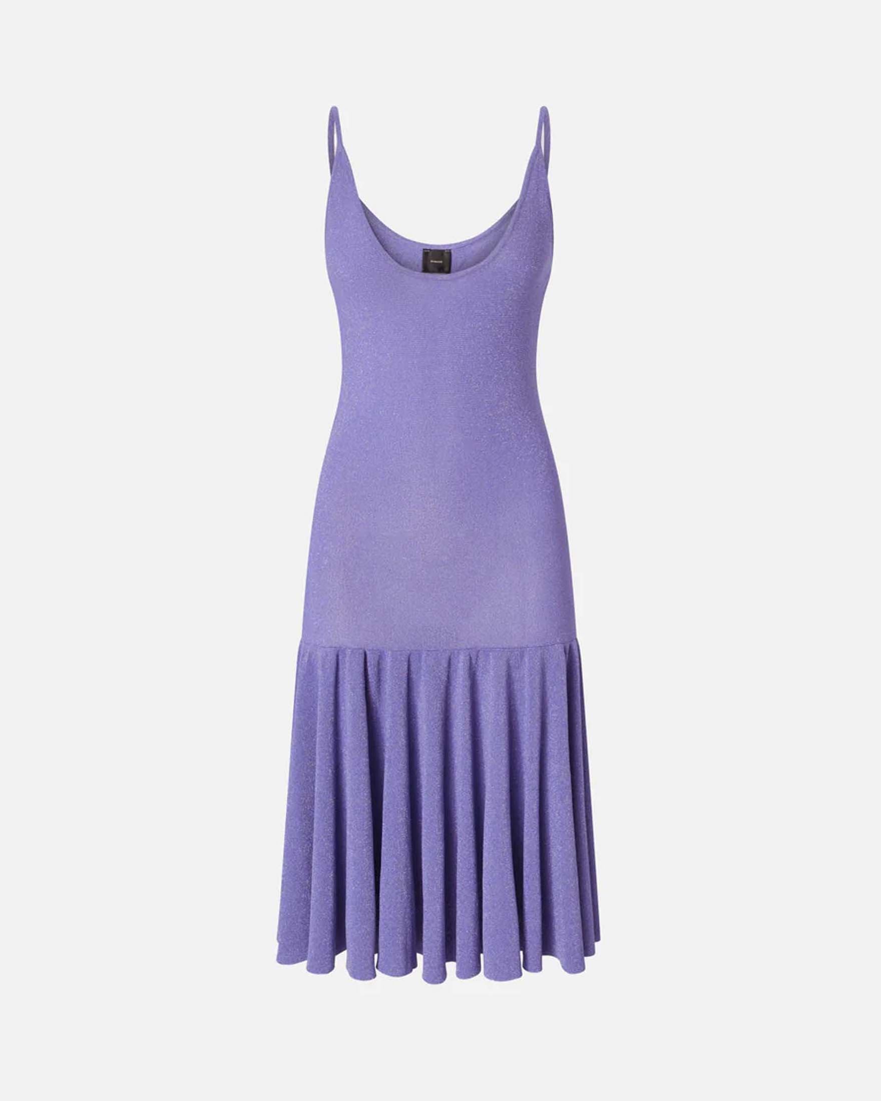 Abito corto scollato Pinko lilla in maglia di viscosa metallizzata con spalline sottili e pieghe