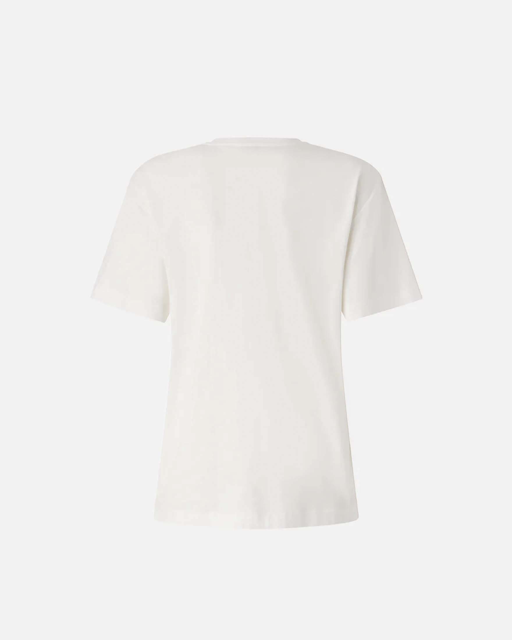 T-shirt maniche corte Pinko bianca in jersey di cotone con ricamo gioiello Love Birds