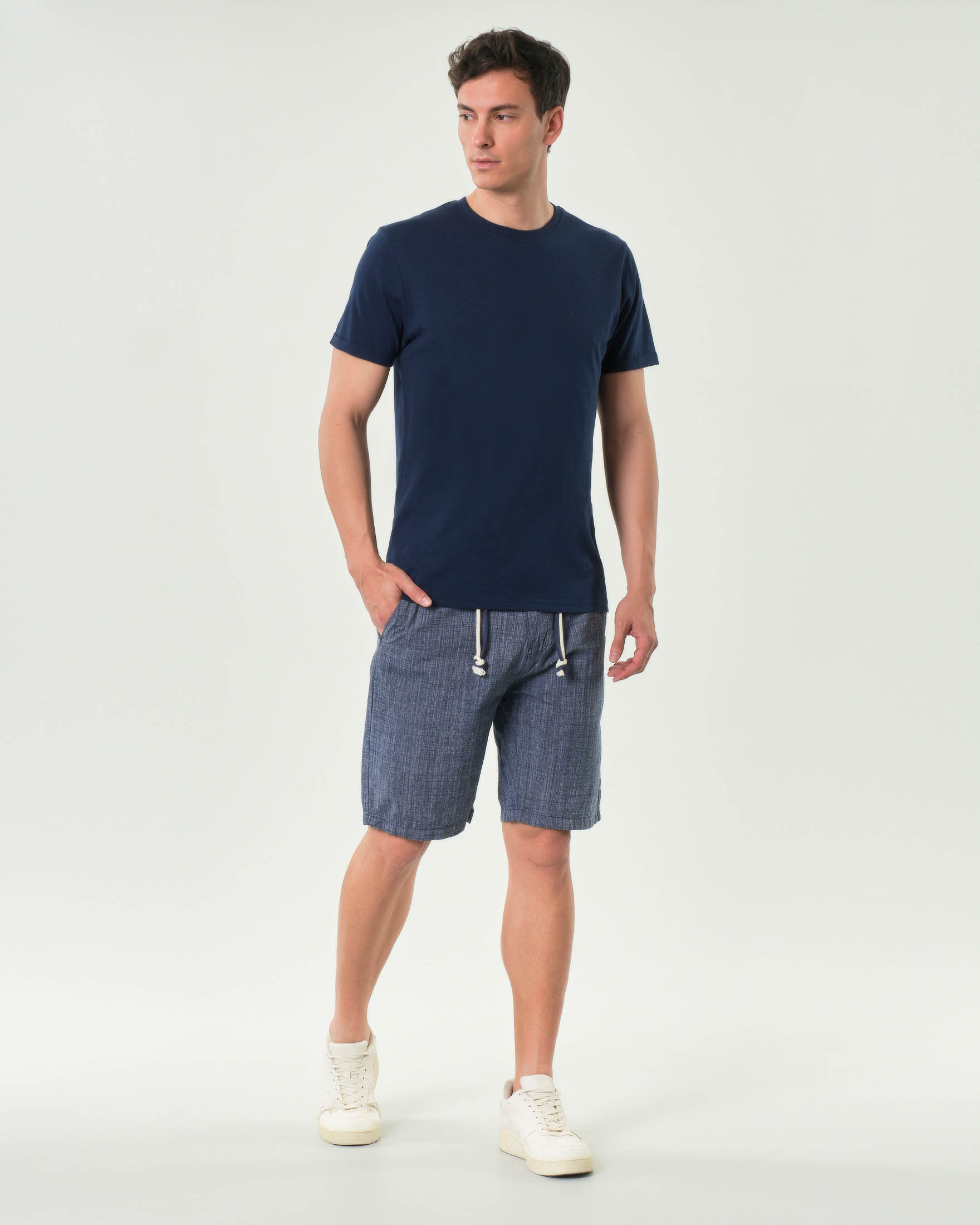 Bermuda A.F.F. blu in cotone fiammato con coulisse in vita