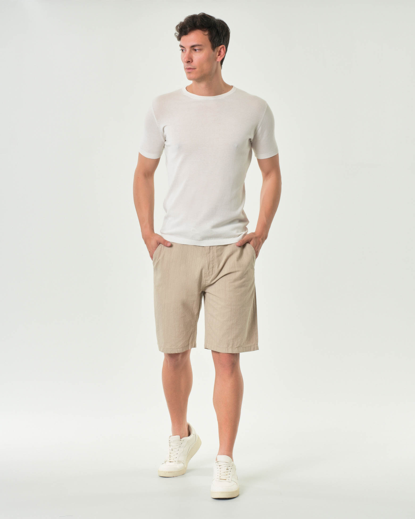Bermuda A.F.F. sabbia in cotone fiammato con coulisse in vita