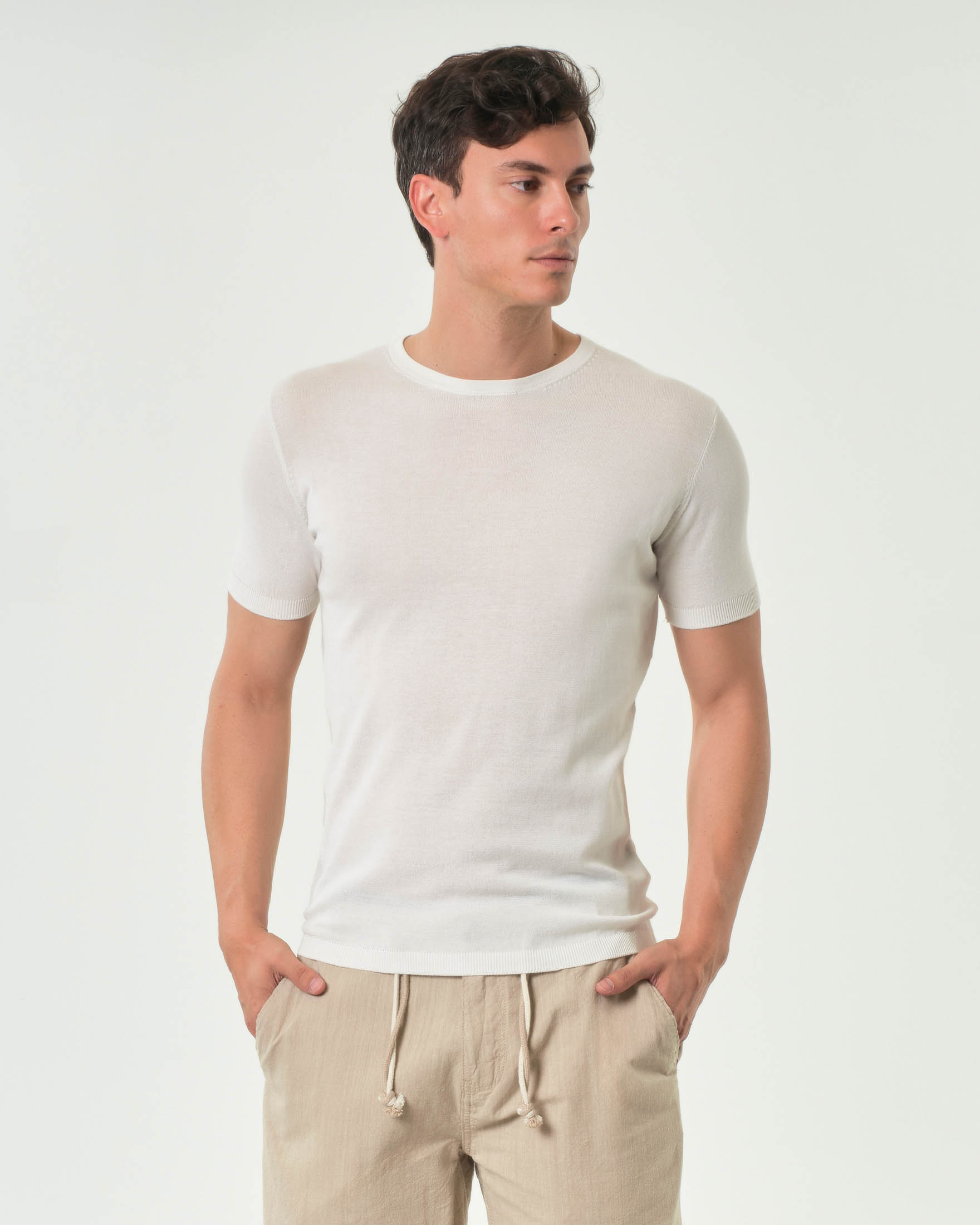 T-shirt A.F.F. panna in maglia di cotone leggera
