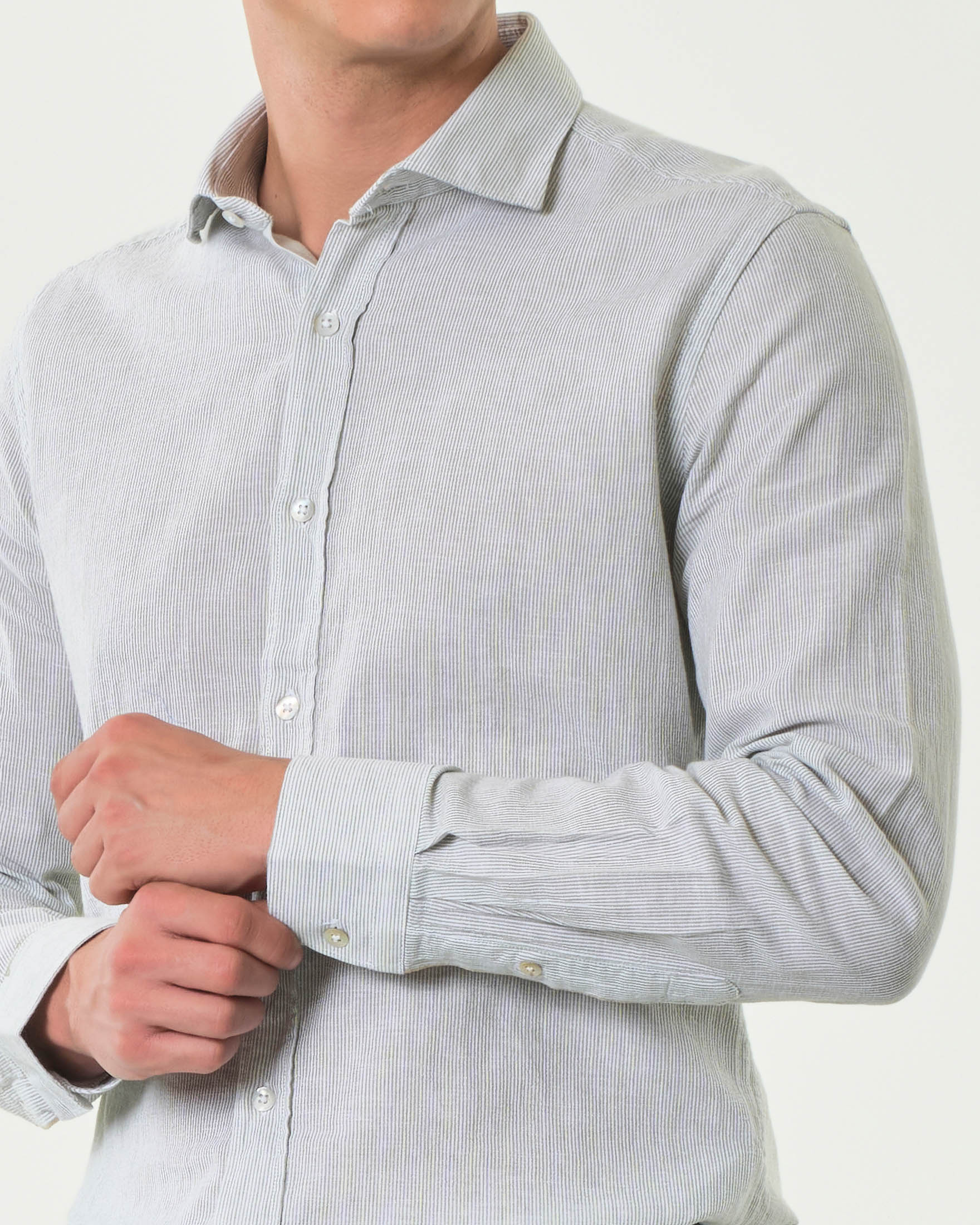 Camicia Alley Docks micro bastoncino bianco salvia in misto lino e cotone con colletto alla francese image
