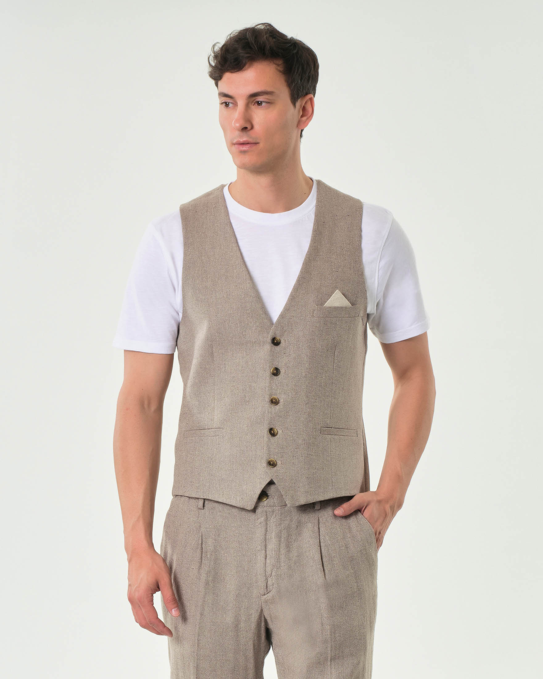 Gilet Alley Docks chevron in misto lino e cotone color noce