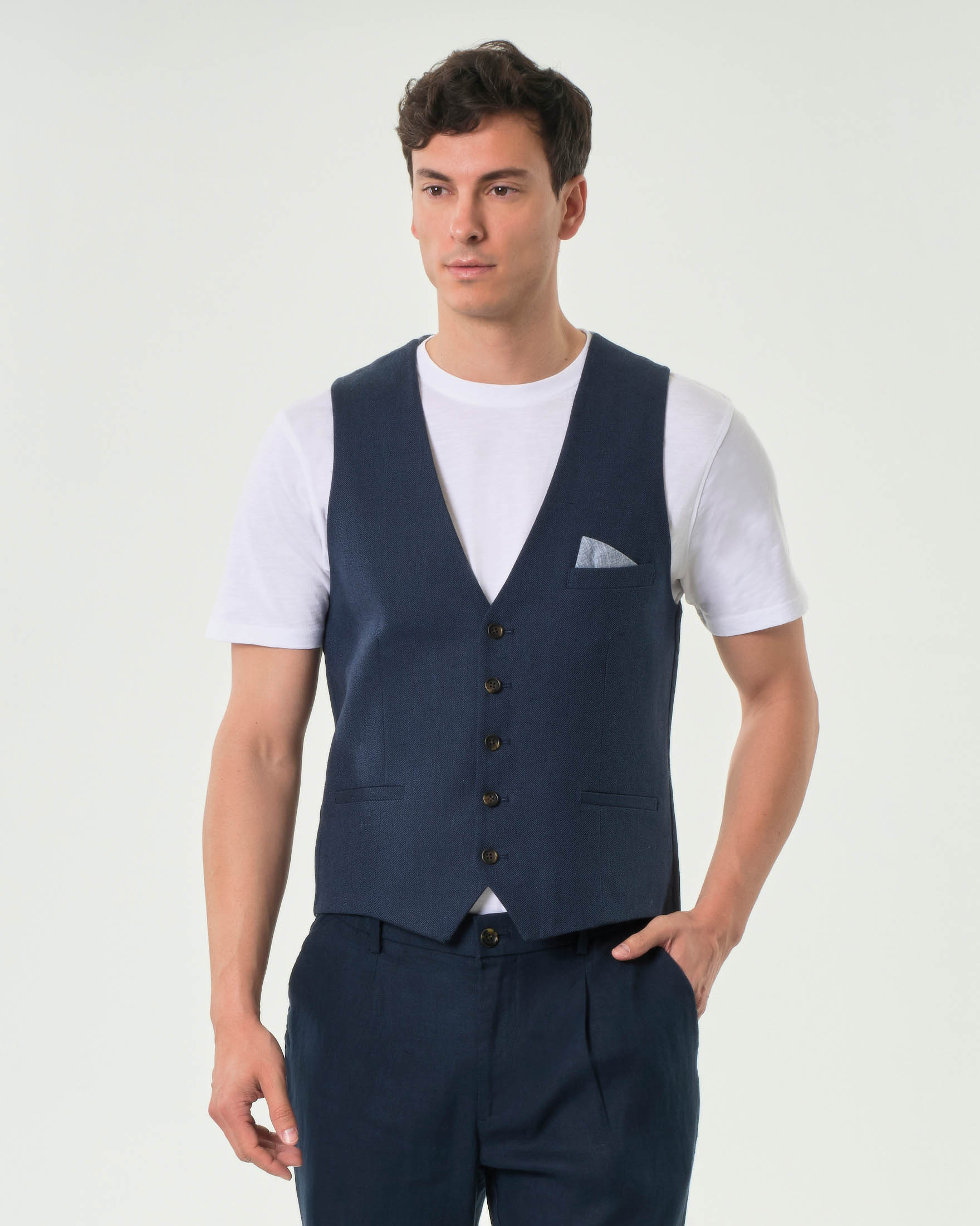 Gilet Alley Docks chevron in misto lino e cotone blu