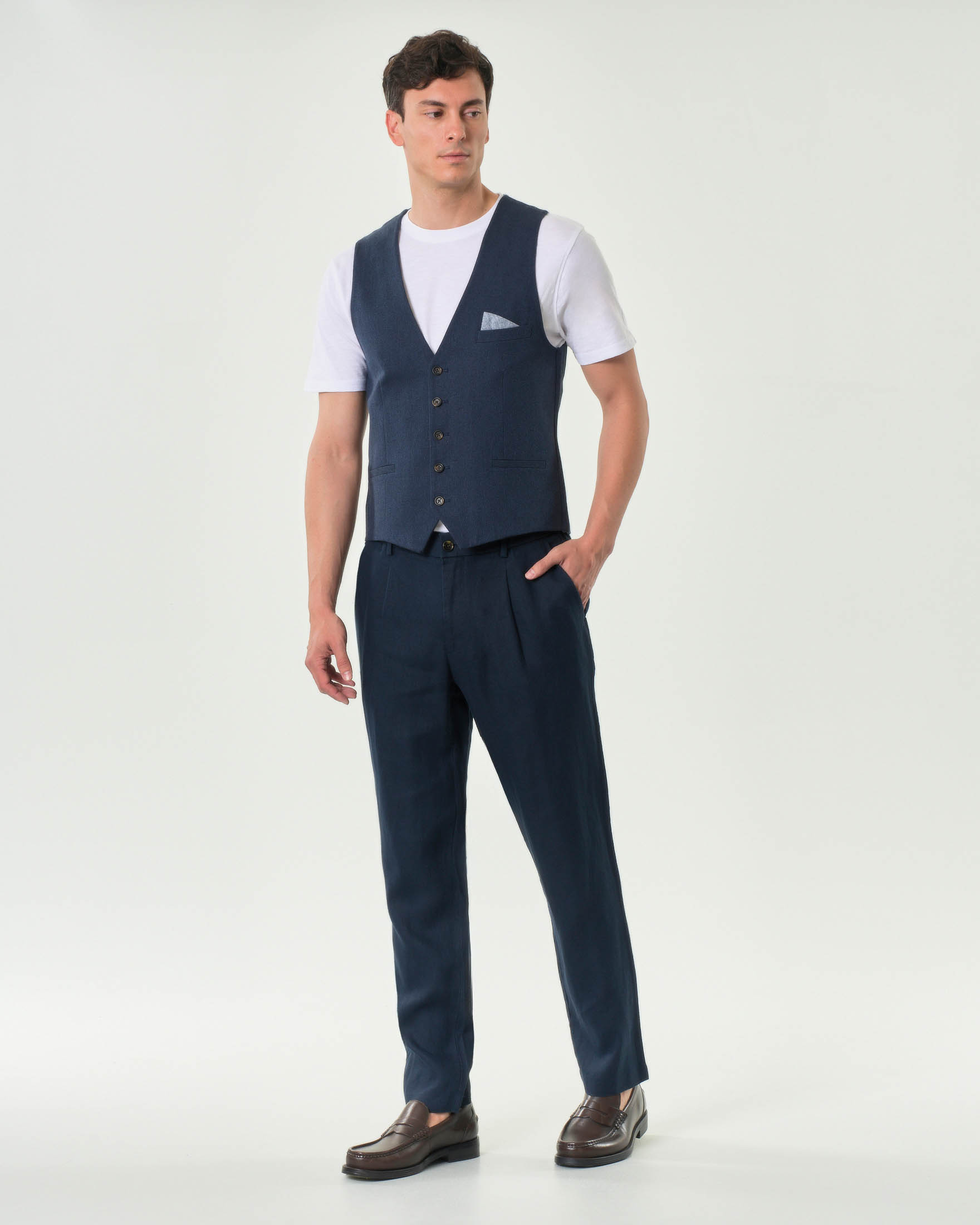 Gilet Alley Docks chevron in misto lino e cotone blu image