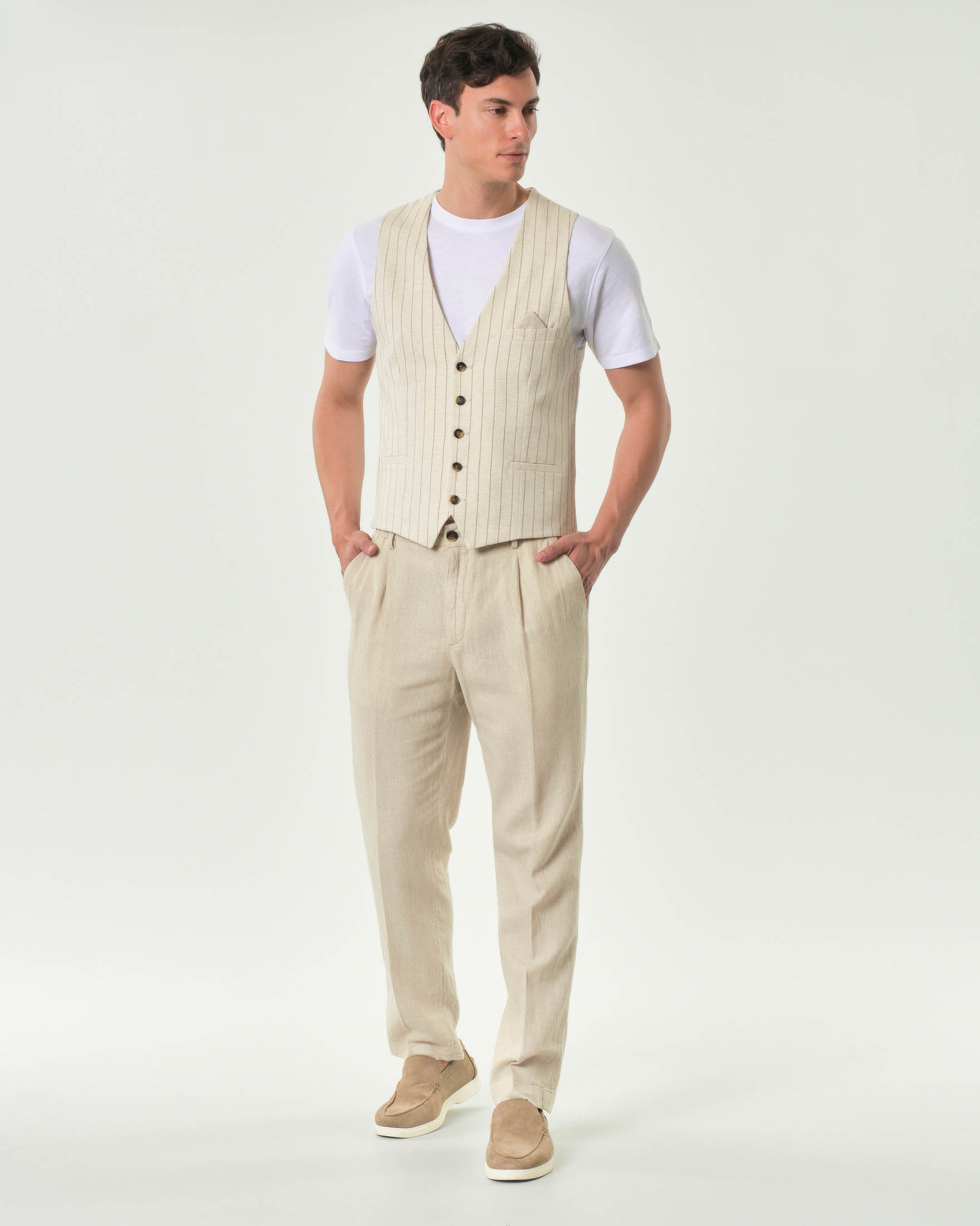 Pantalaccio Alley Docks in tessuto diagonale di misto lino e cotone beige