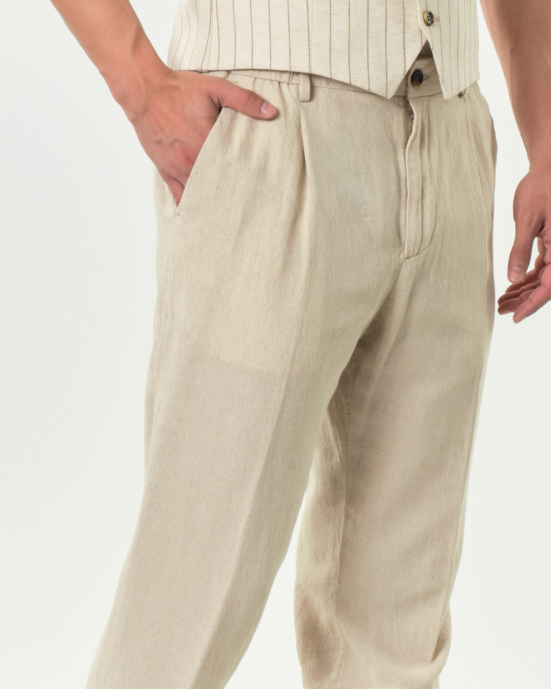 Pantalaccio Alley Docks in tessuto diagonale di misto lino e cotone beige image