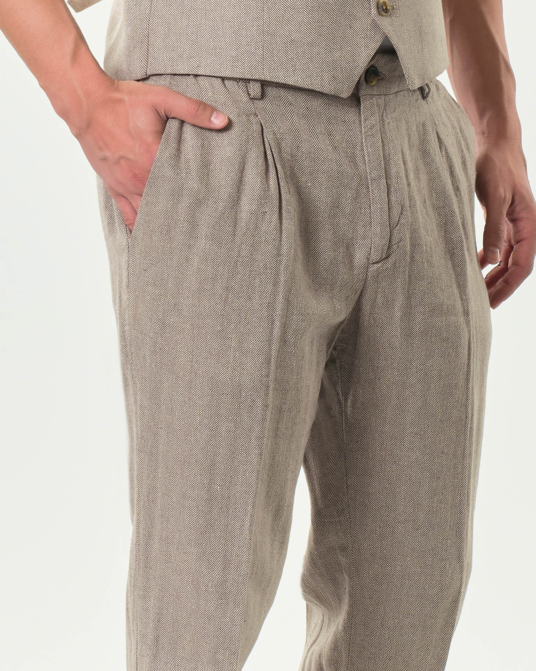 Pantalaccio Alley Docks in misto lino e cotone chevron color noce image