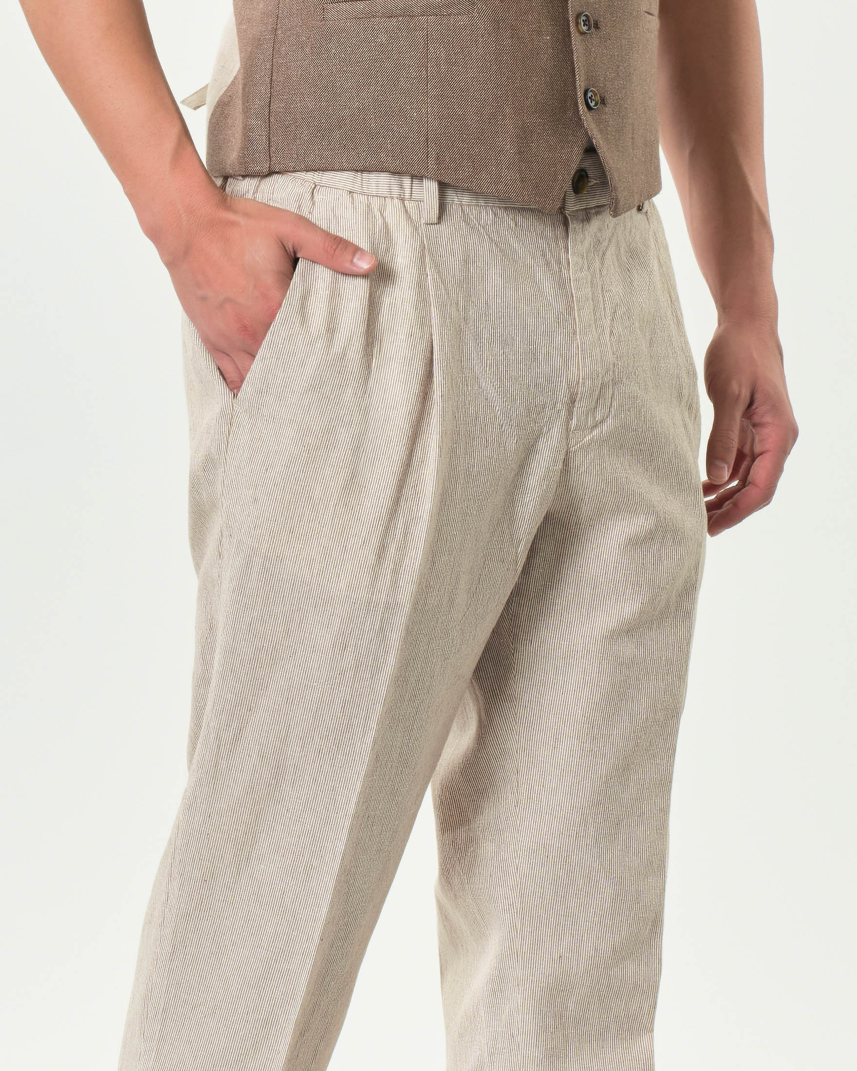 Pantalone chino Alley Docks in misto lino e cotone micro riga beige image