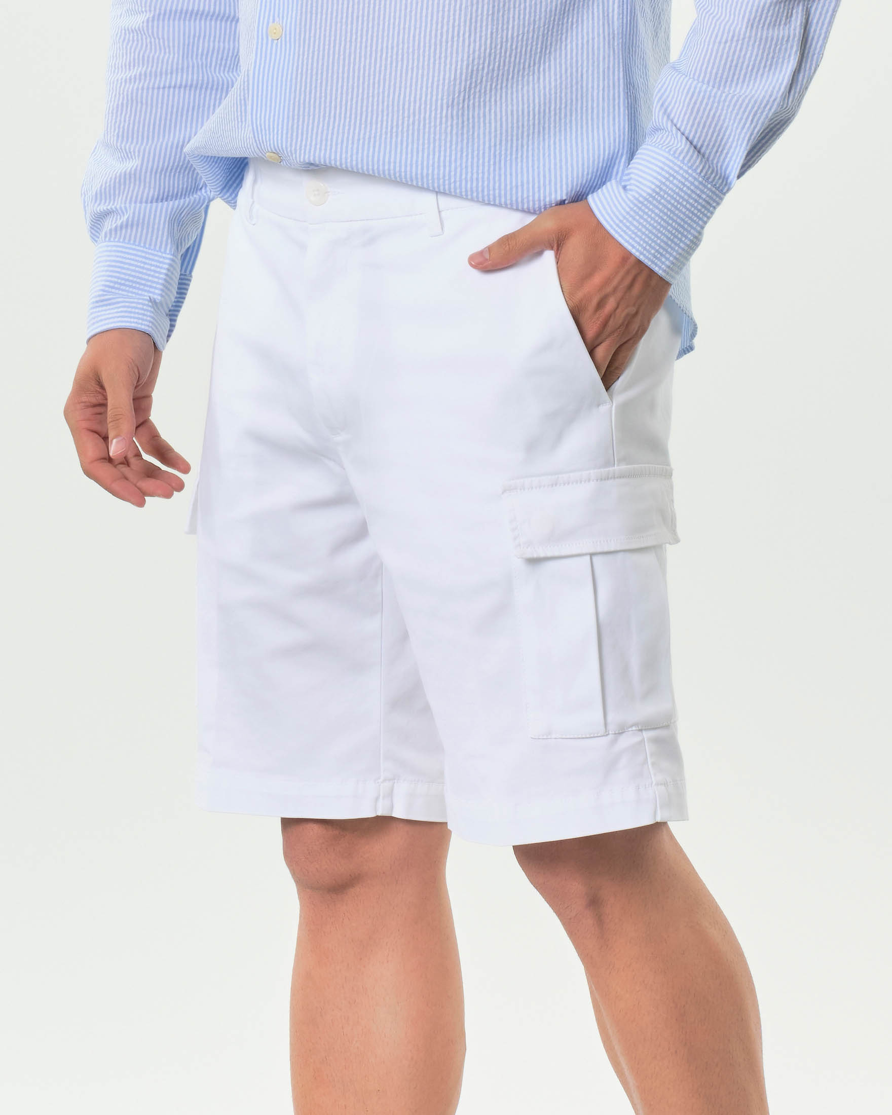 Bermuda cargo Ashki.i bianco in tricotina di cotone stretch image