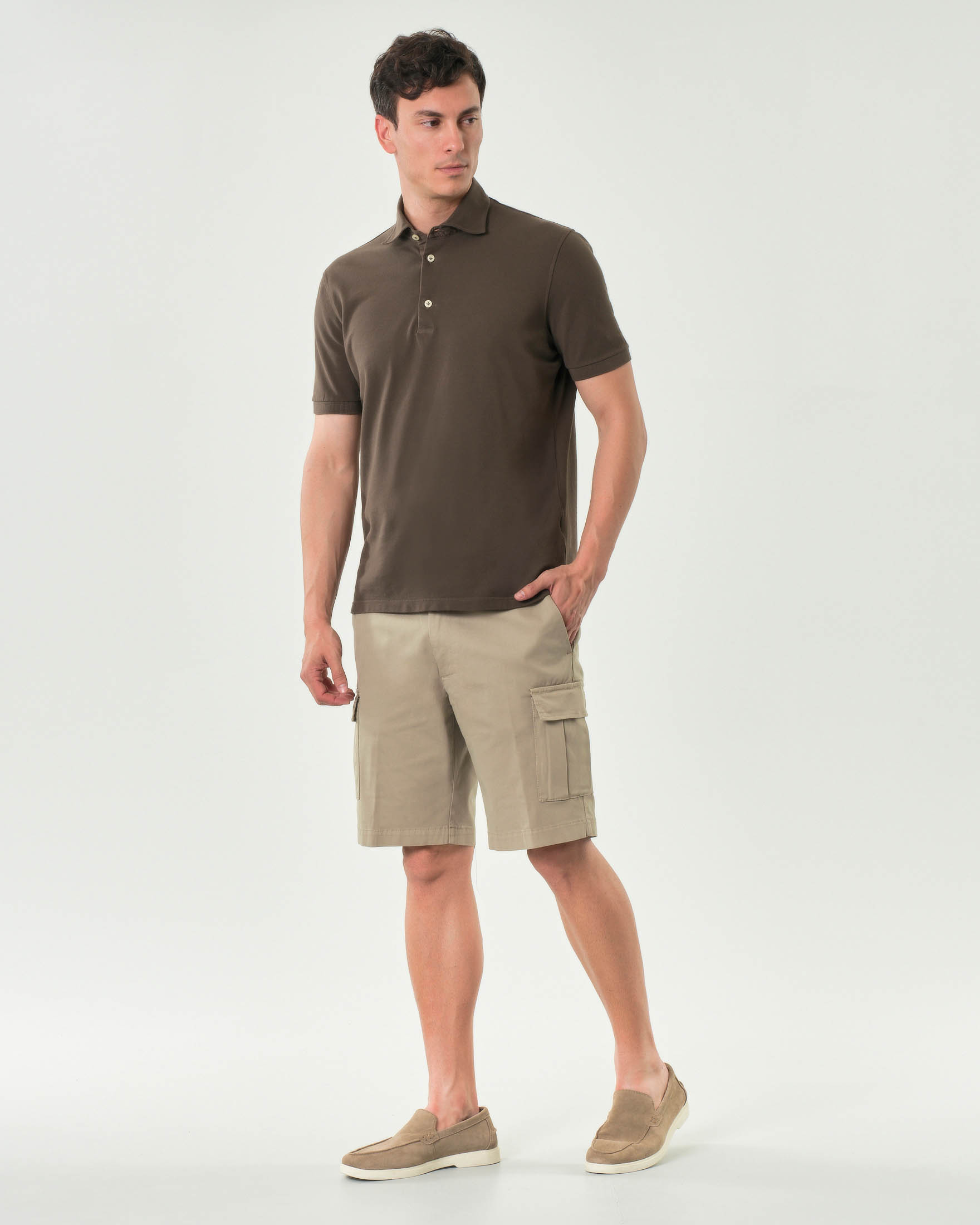 Bermuda cargo Ashki.i sabbia in tricotina di cotone stretch