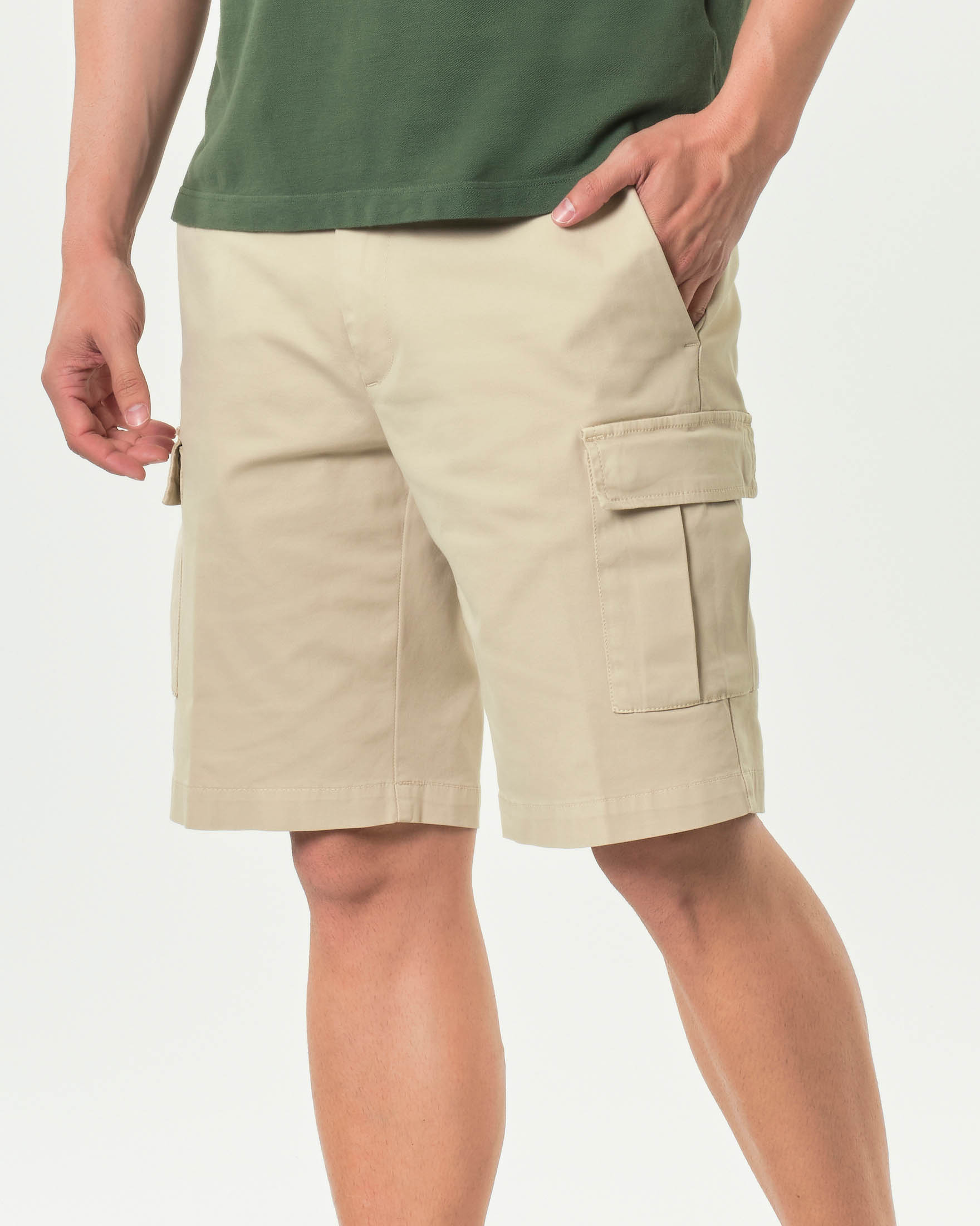 Bermuda cargo Ashki.i beige in tricotina di cotone stretch image