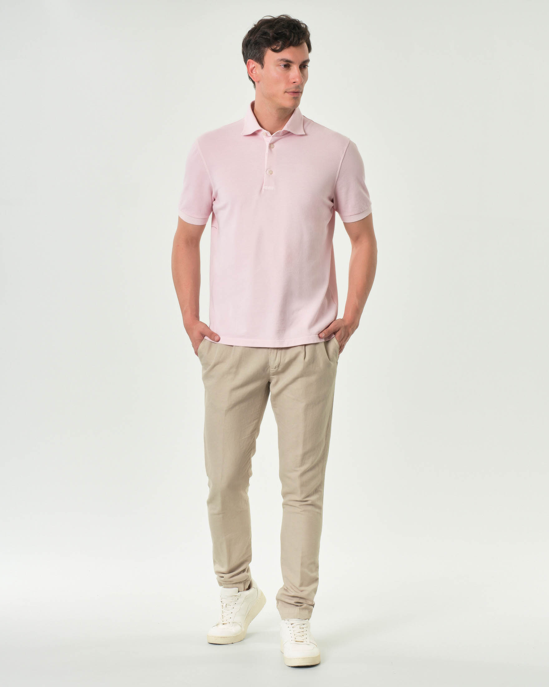 Pantalone chino Ashki.i beige in misto cotone e lino