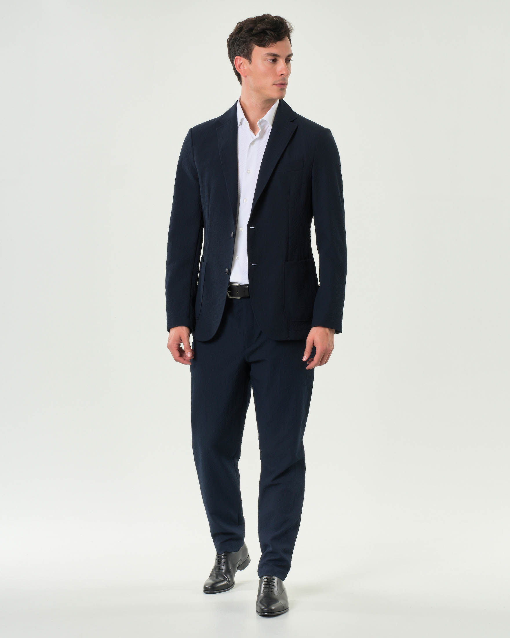 Pantalone Perin Boss blu in seersucker tecnico tapered-fit