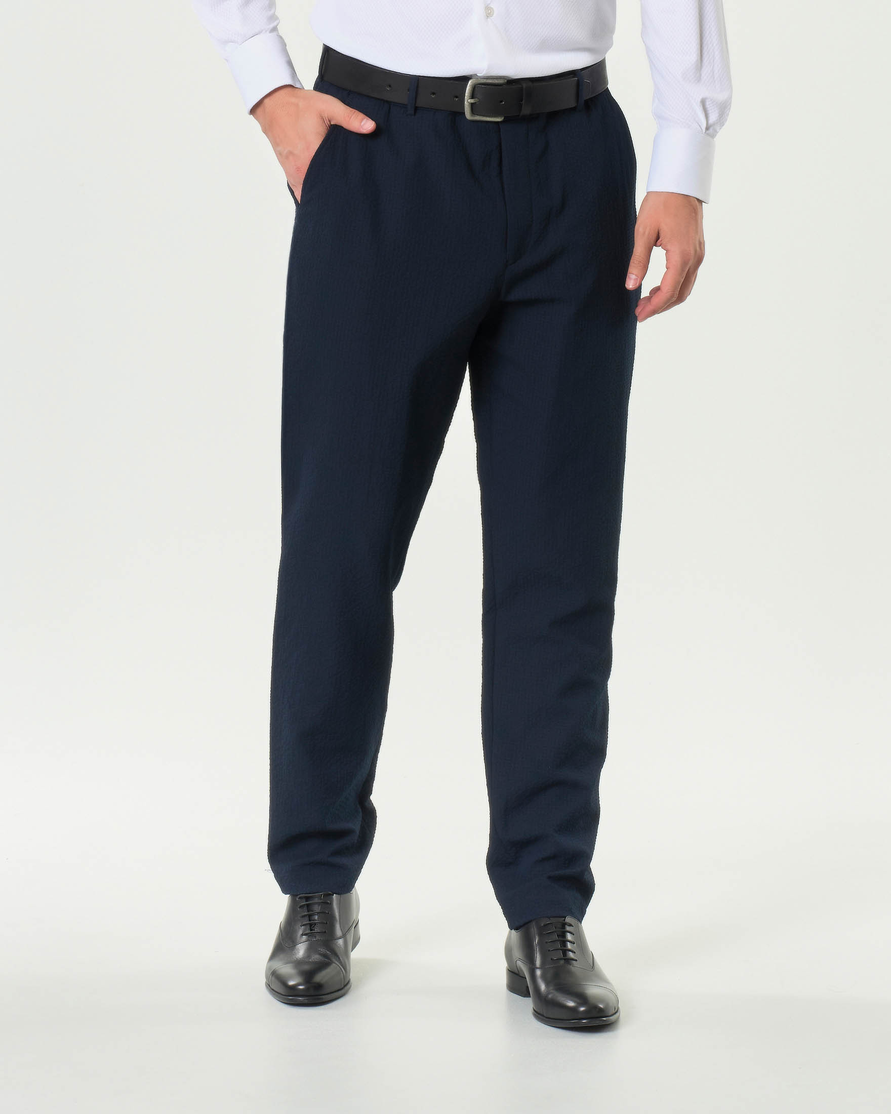Pantalone Perin Boss blu in seersucker tecnico tapered-fit image